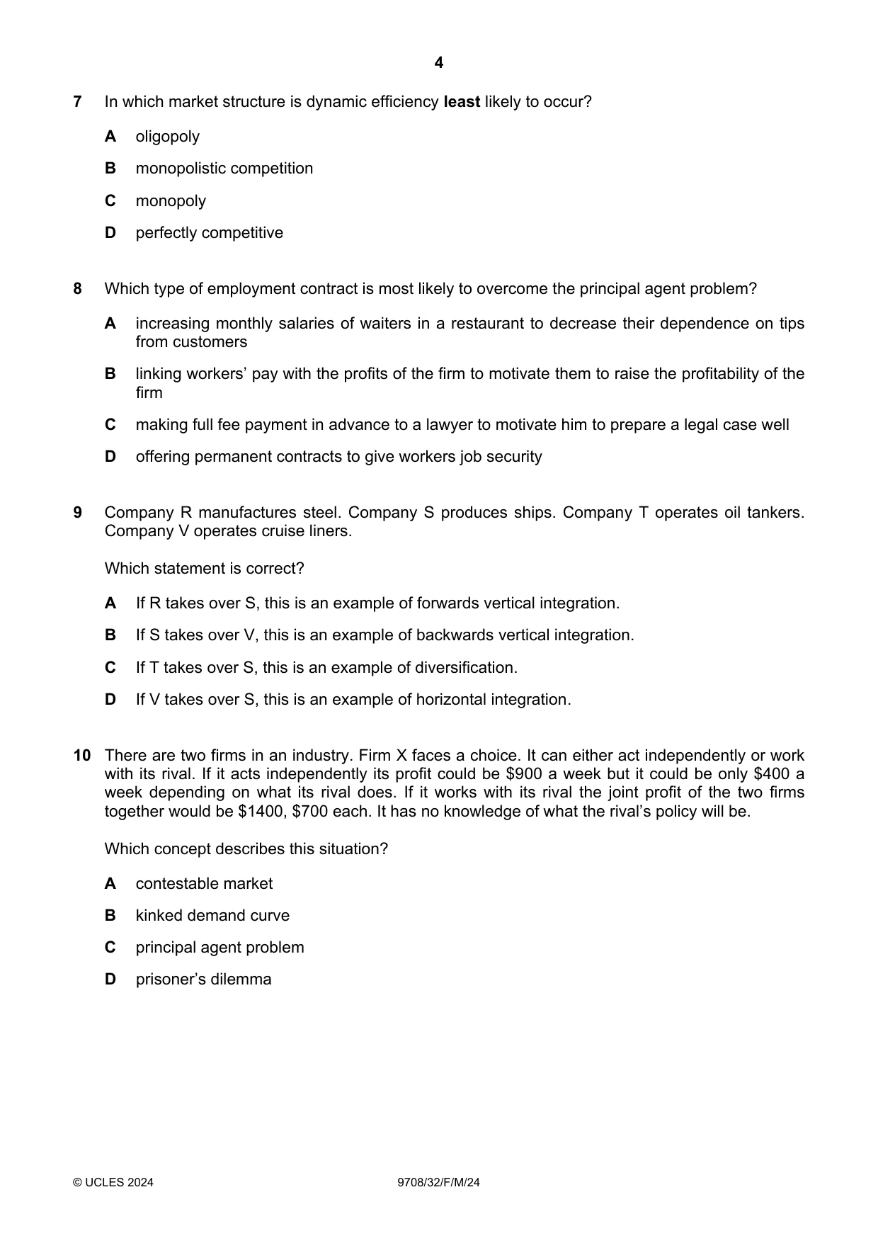 Cambridge A Level Economics 9708 2024 Feb/March Paper 3 · Variant 2 question paper, page 4 of 12