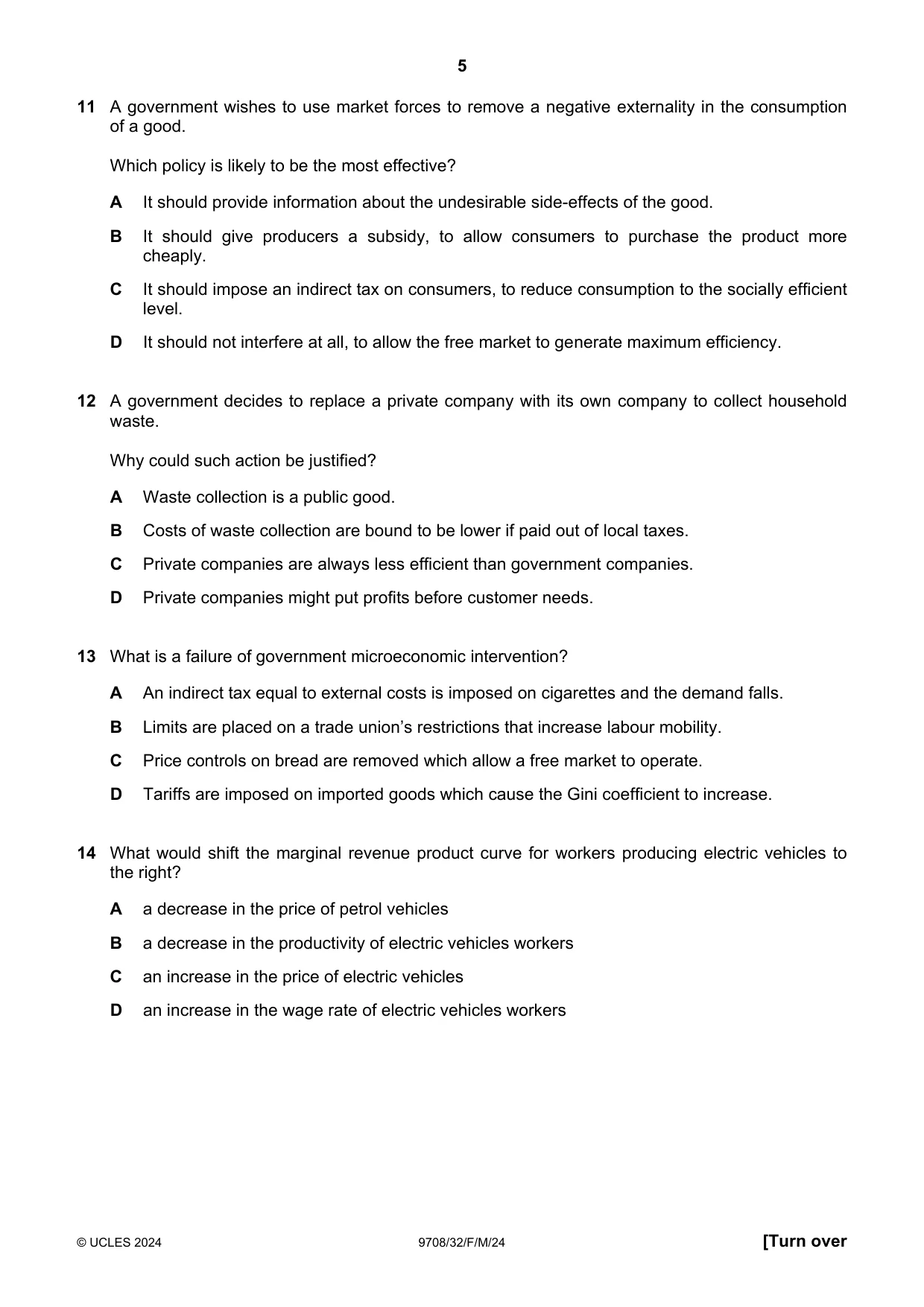 Cambridge A Level Economics 9708 2024 Feb/March Paper 3 · Variant 2 question paper, page 5 of 12