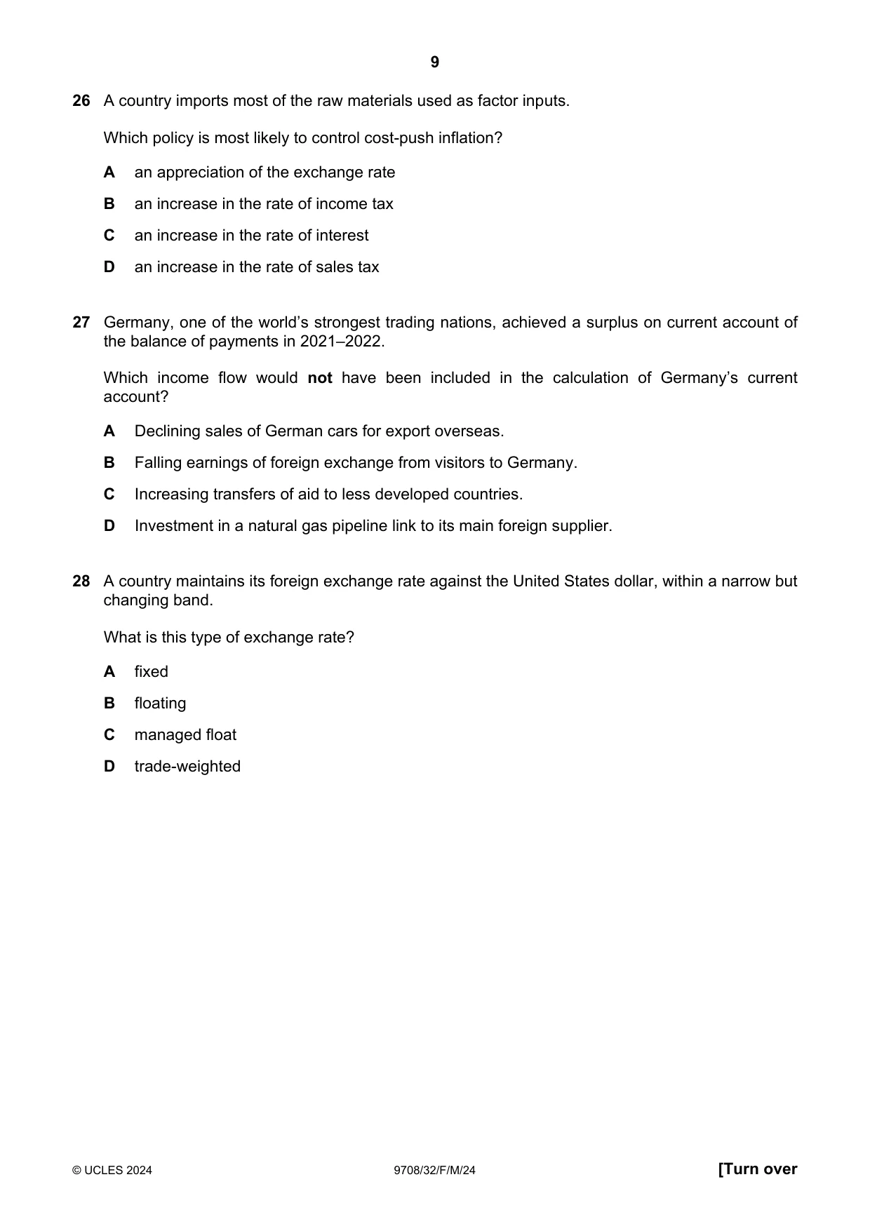 Cambridge A Level Economics 9708 2024 Feb/March Paper 3 · Variant 2 question paper, page 9 of 12