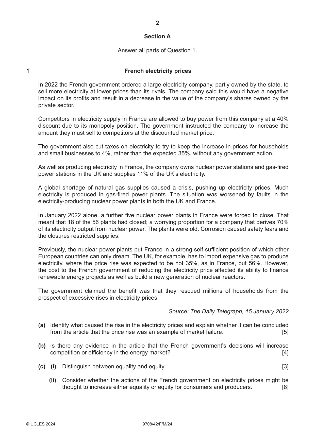 Cambridge A Level Economics 9708 2024 Feb/March Paper 4 · Variant 2 question paper, page 2 of 4