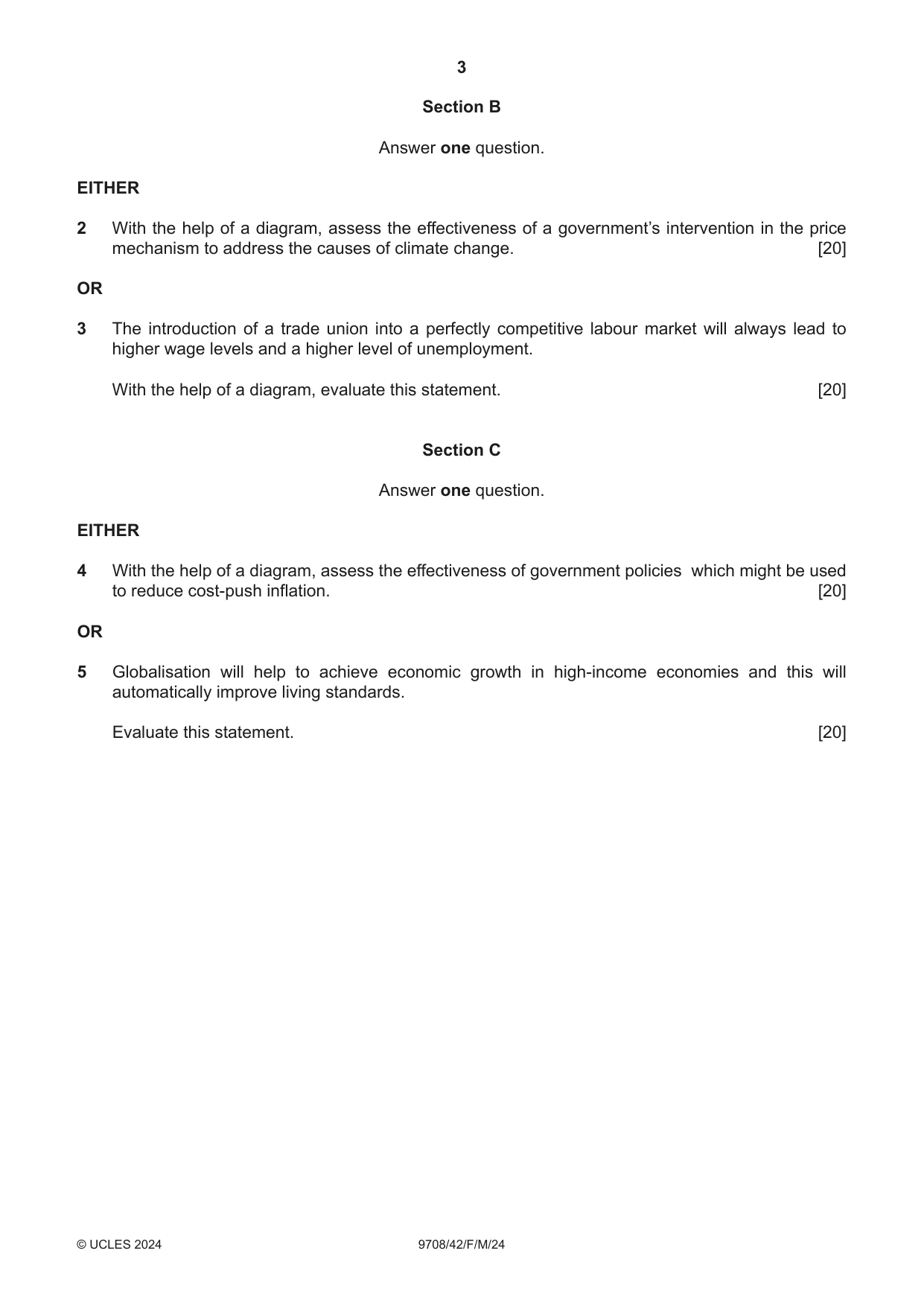 Cambridge A Level Economics 9708 2024 Feb/March Paper 4 · Variant 2 question paper, page 3 of 4