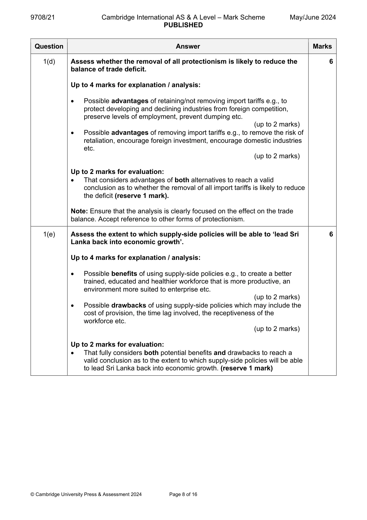 Mark scheme, page 8 of 16