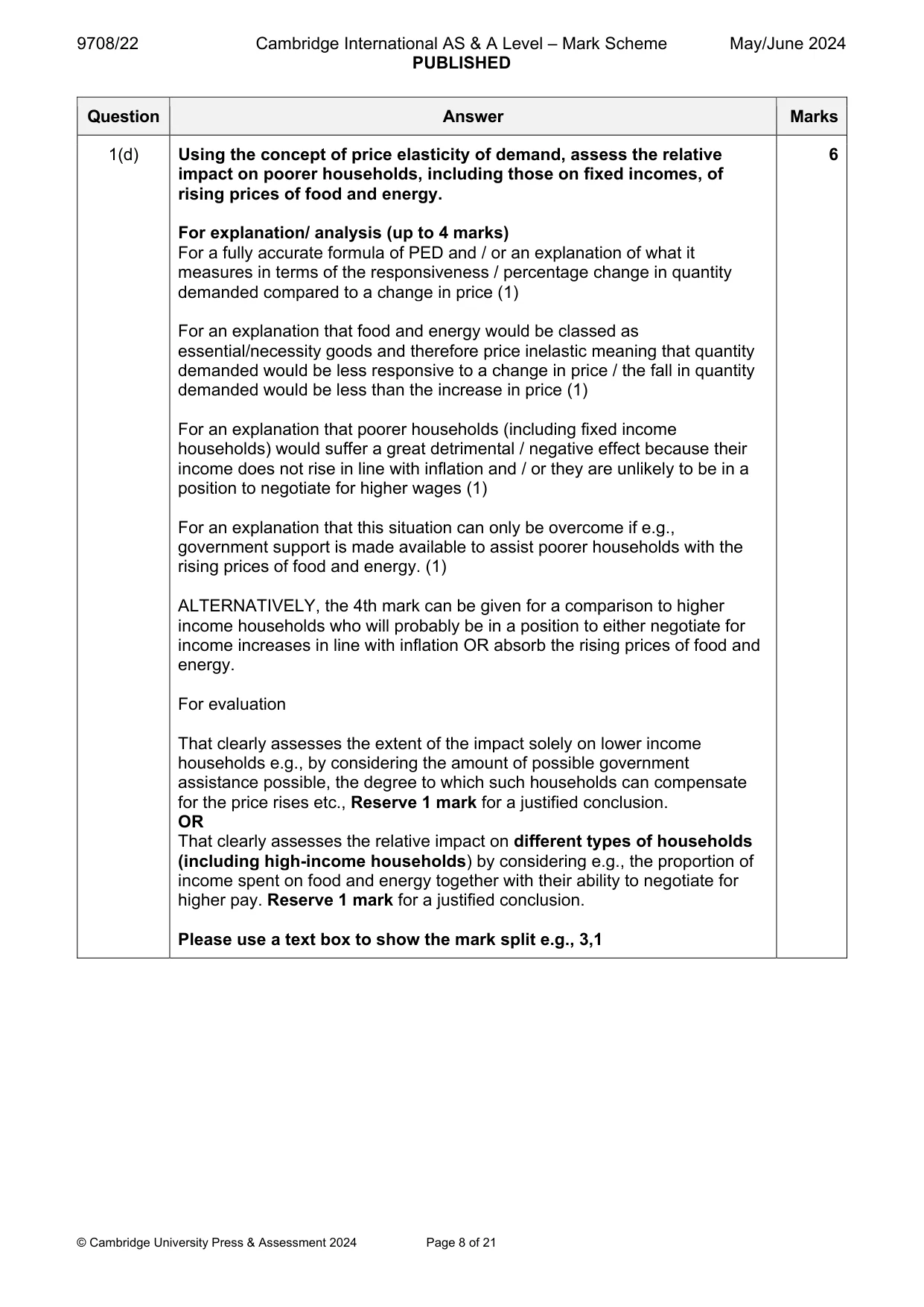Mark scheme, page 8 of 21