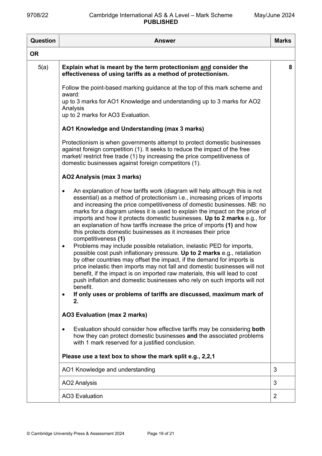 Mark scheme, page 19 of 21