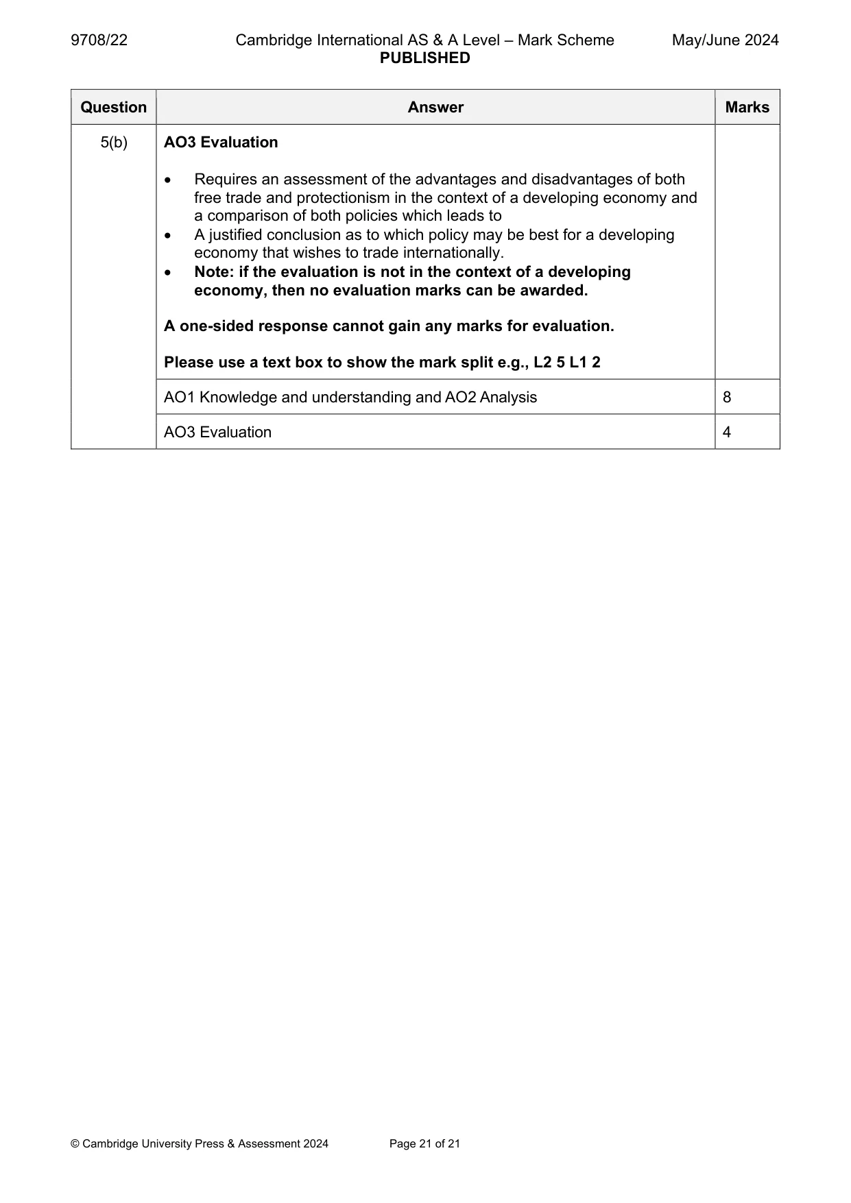 Mark scheme, page 21 of 21