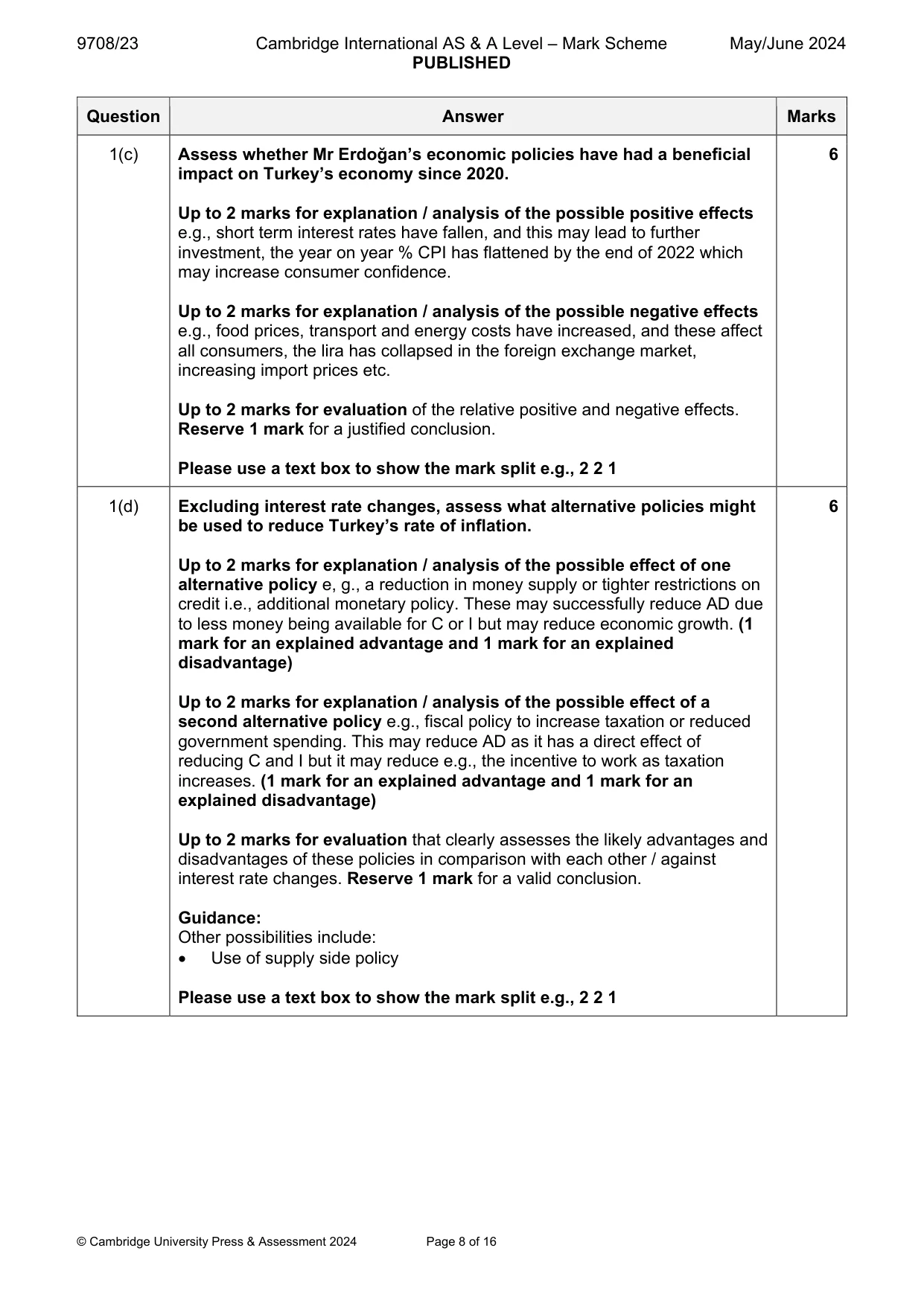 Mark scheme, page 8 of 16