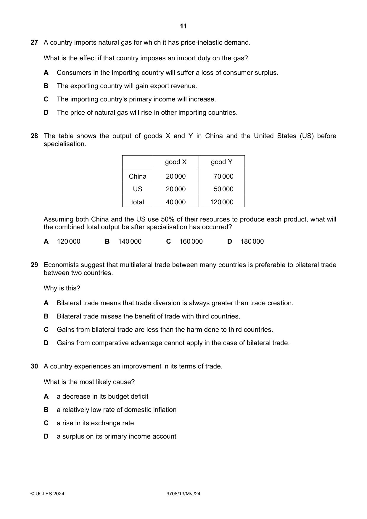 Cambridge A Level Economics 9708 2024 May/June Paper 1 · Variant 3 question paper, page 11 of 12