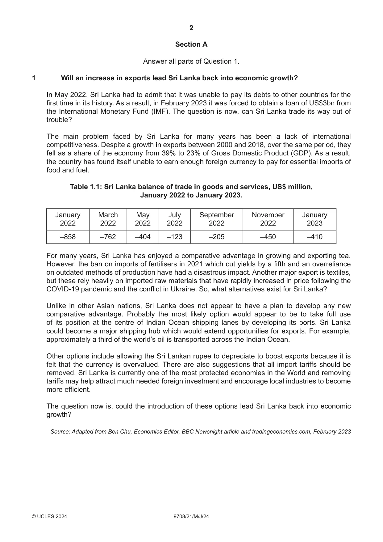 Cambridge A Level Economics 9708 2024 May/June Paper 2 · Variant 1 question paper, page 2 of 4