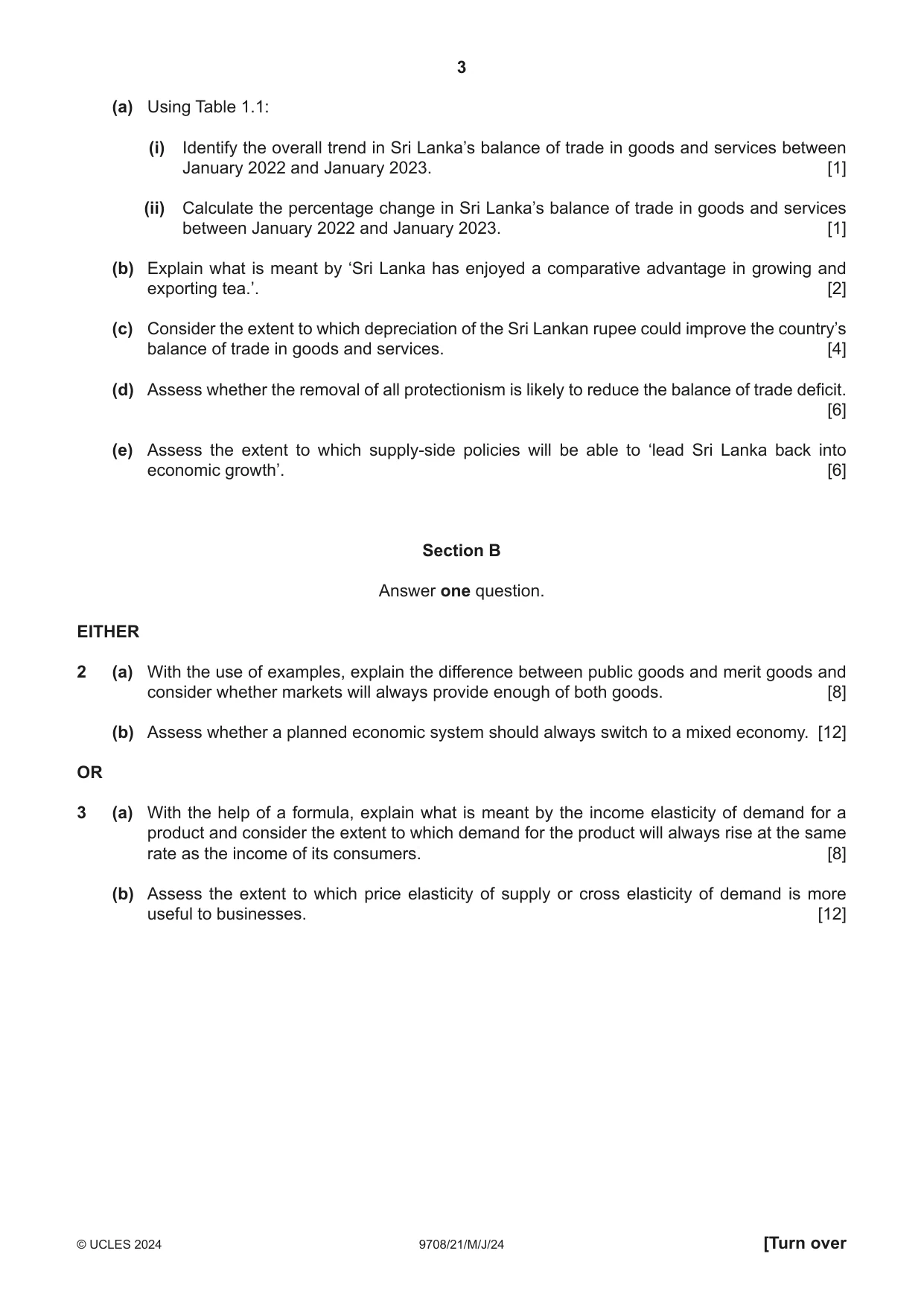 Cambridge A Level Economics 9708 2024 May/June Paper 2 · Variant 1 question paper, page 3 of 4