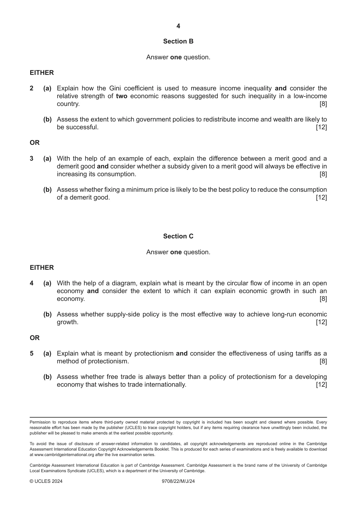 Cambridge A Level Economics 9708 2024 May/June Paper 2 · Variant 2 question paper, page 4 of 4
