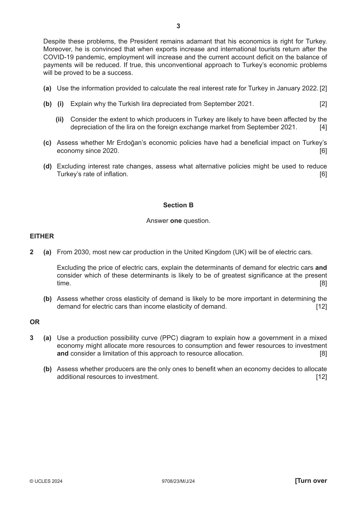 Cambridge A Level Economics 9708 2024 May/June Paper 2 · Variant 3 question paper, page 3 of 4