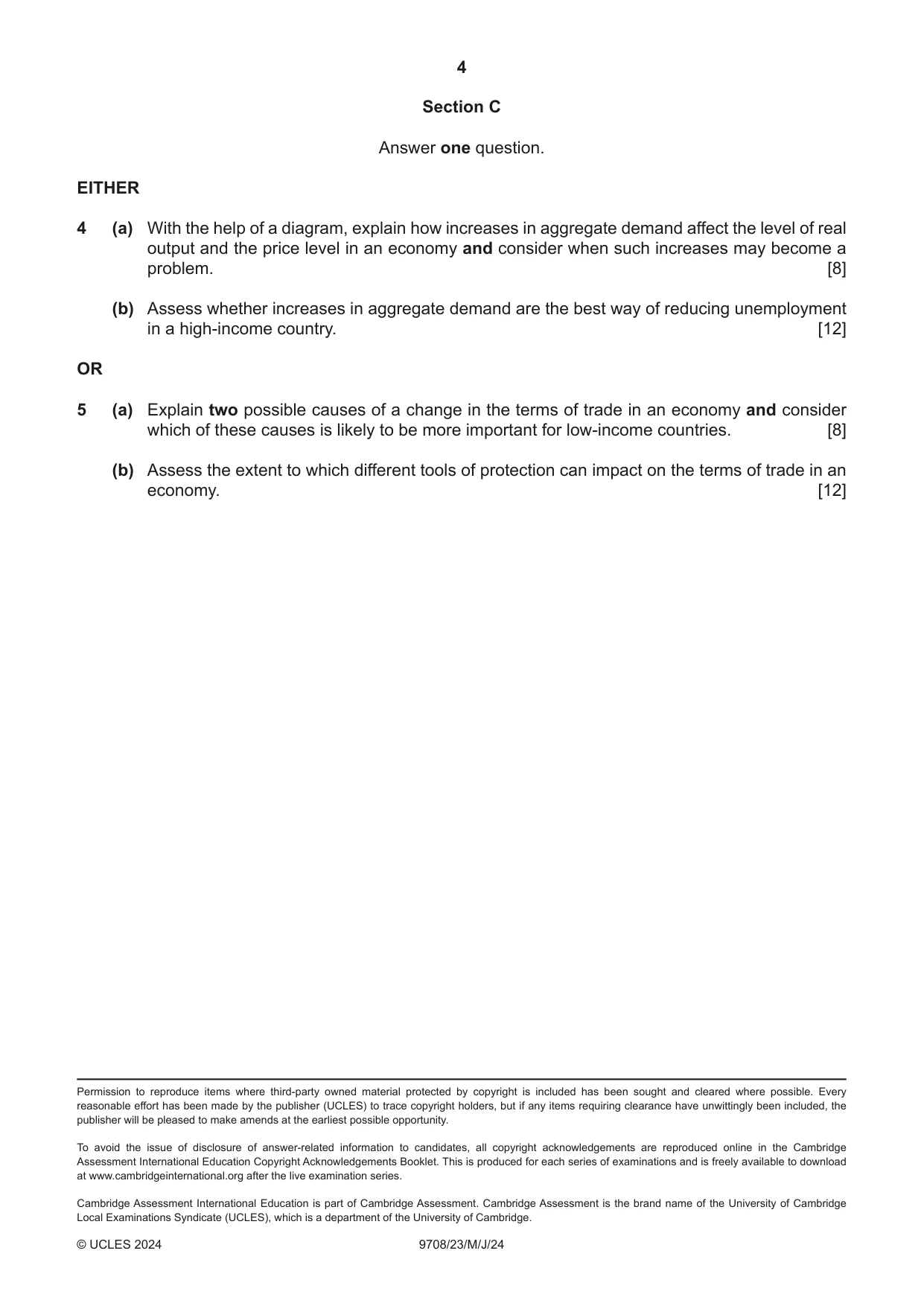 Cambridge A Level Economics 9708 2024 May/June Paper 2 · Variant 3 question paper, page 4 of 4