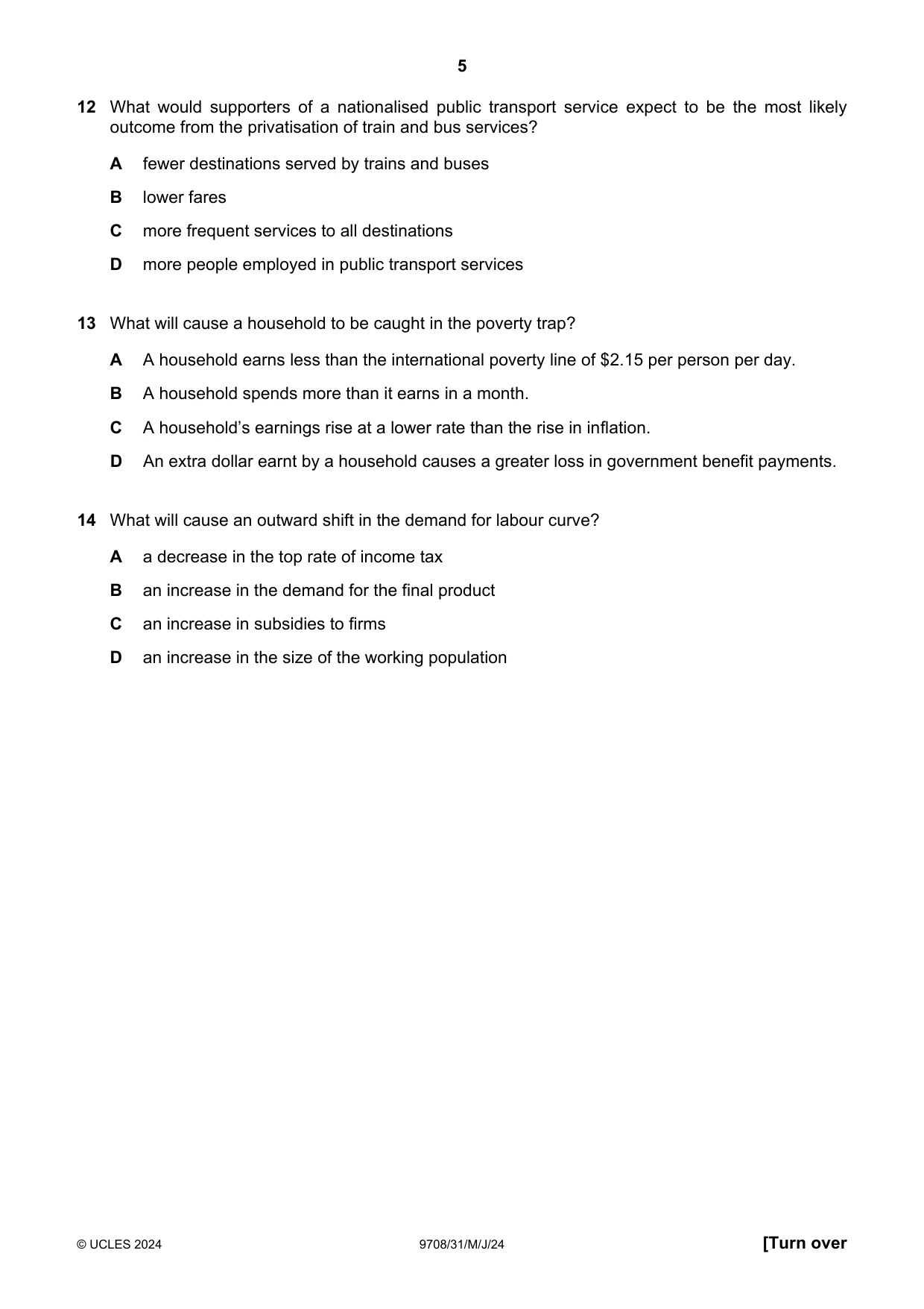 Cambridge A Level Economics 9708 2024 May/June Paper 3 · Variant 1 question paper, page 5 of 12
