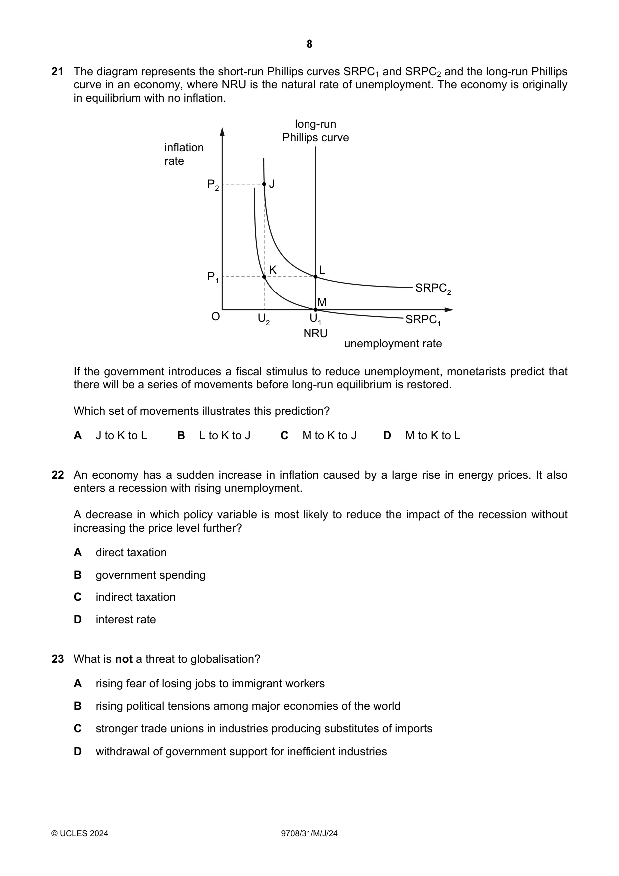 Cambridge A Level Economics 9708 2024 May/June Paper 3 · Variant 1 question paper, page 8 of 12