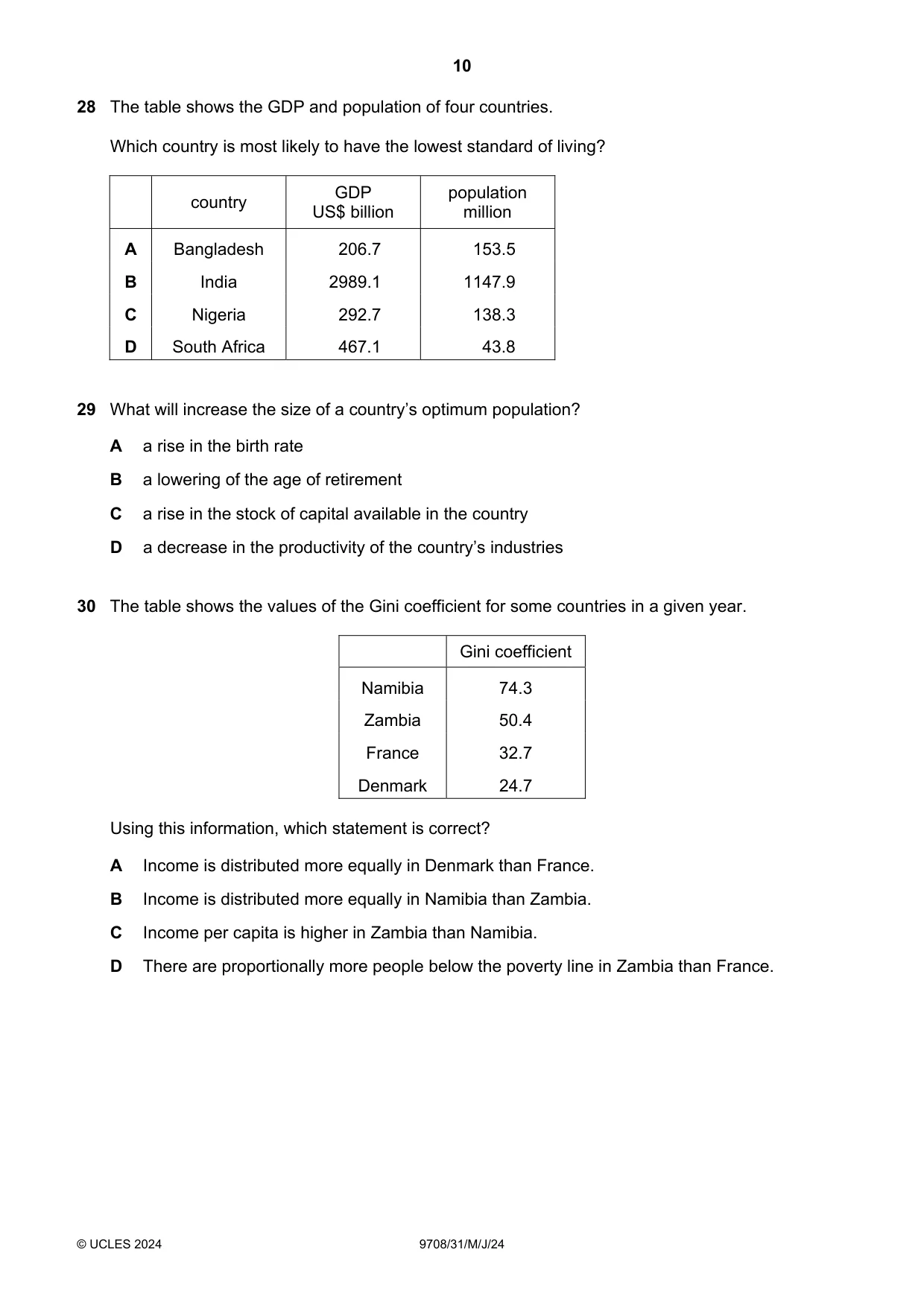 Cambridge A Level Economics 9708 2024 May/June Paper 3 · Variant 1 question paper, page 10 of 12