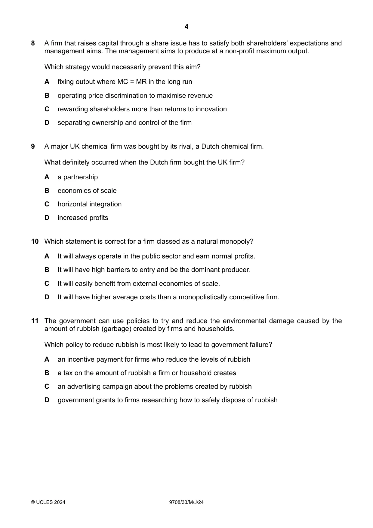 Cambridge A Level Economics 9708 2024 May/June Paper 3 · Variant 3 question paper, page 4 of 12
