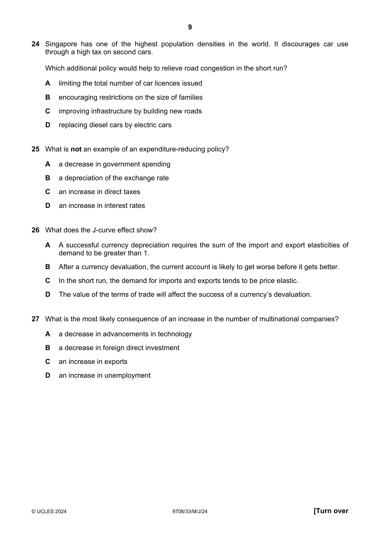Cambridge A Level Economics 9708 2024 May/June Paper 3 · Variant 3 question paper, page 9 of 12