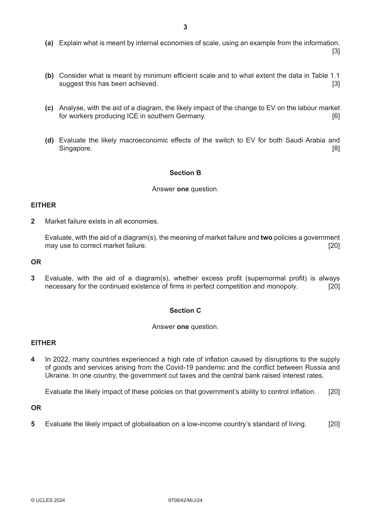 Cambridge A Level Economics 9708 2024 May/June Paper 4 · Variant 2 question paper, page 3 of 4