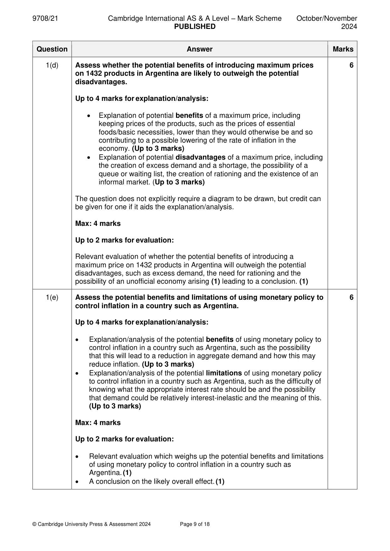 Mark scheme, page 9 of 18