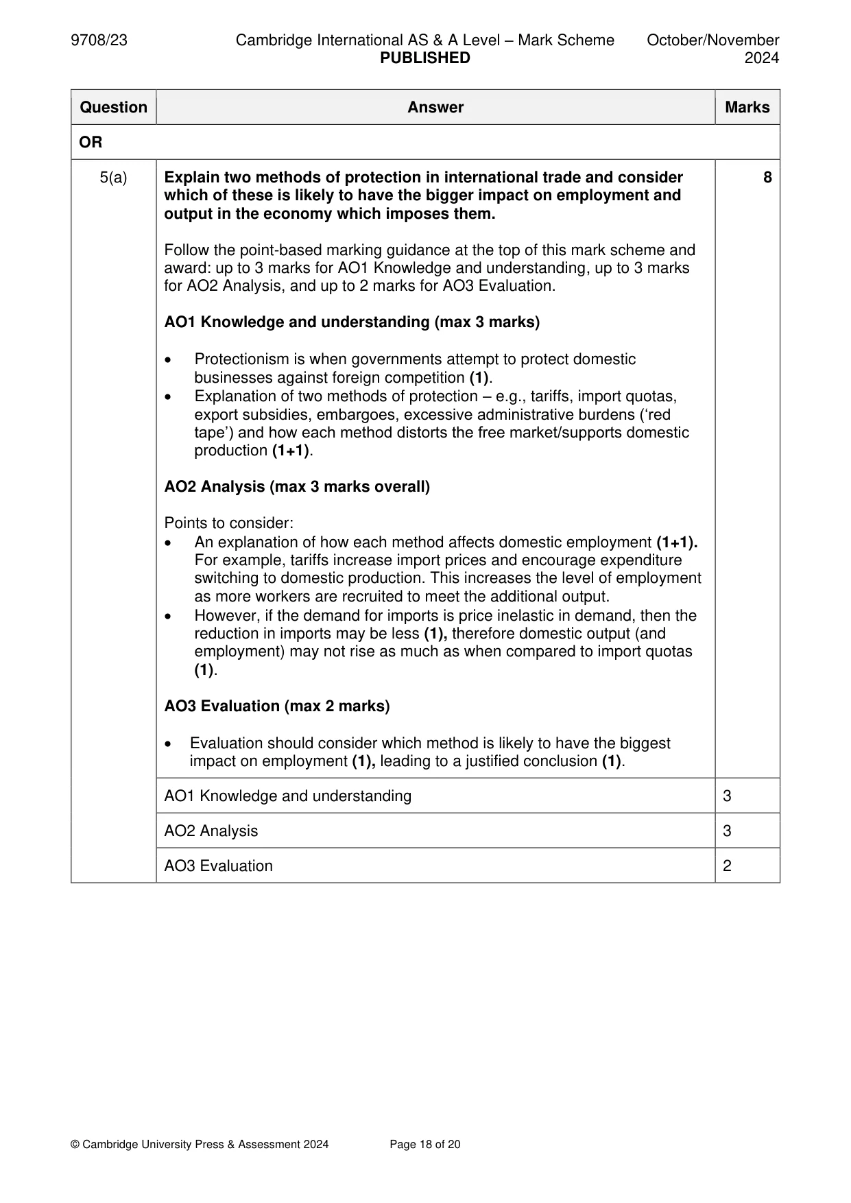 Mark scheme, page 18 of 20