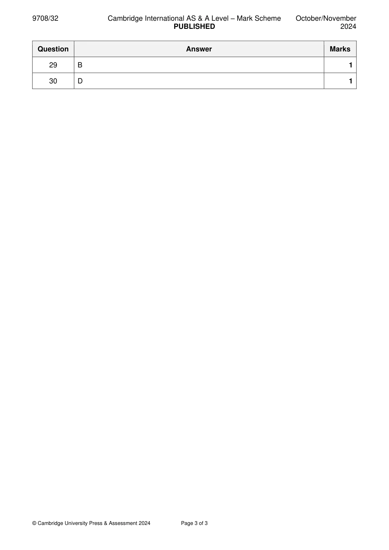 Mark scheme, page 3 of 3