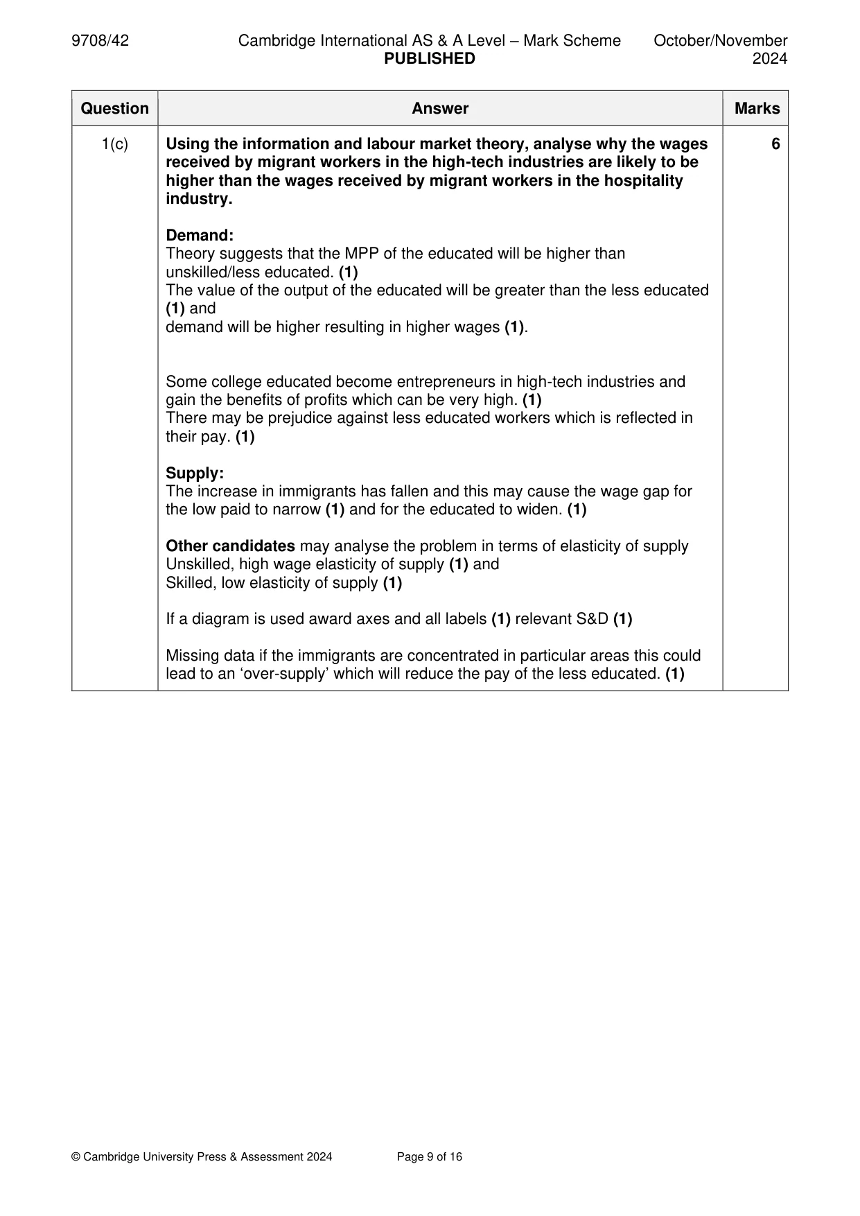 Mark scheme, page 9 of 16