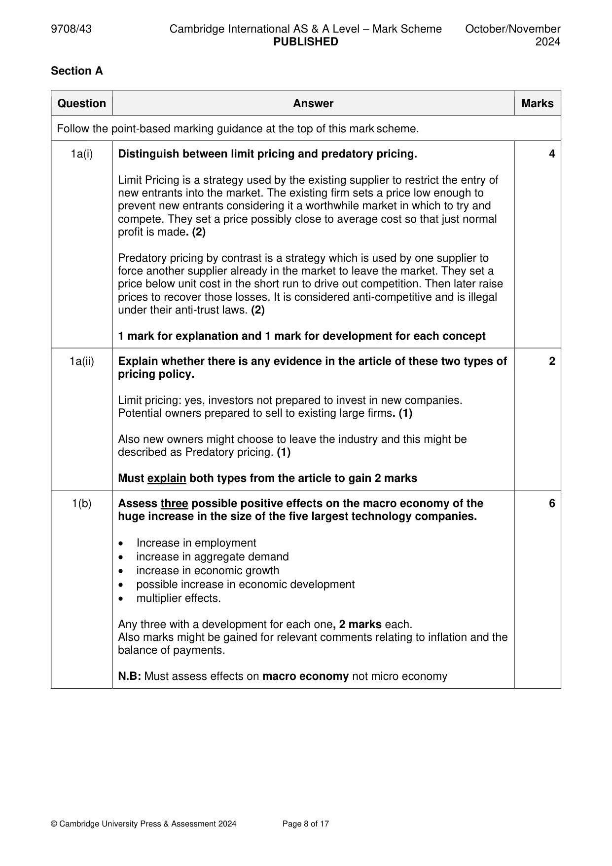 Mark scheme, page 8 of 17