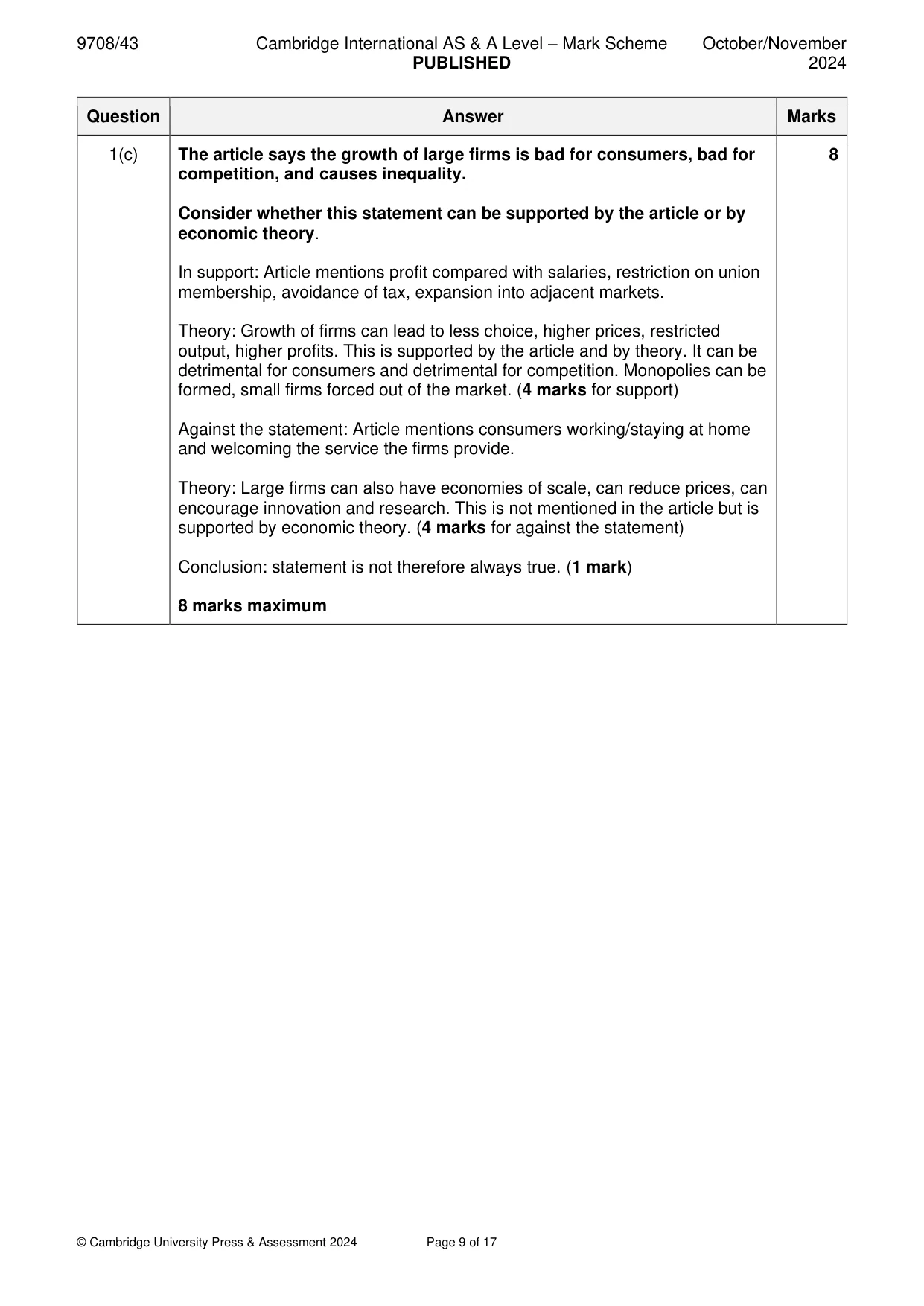 Mark scheme, page 9 of 17