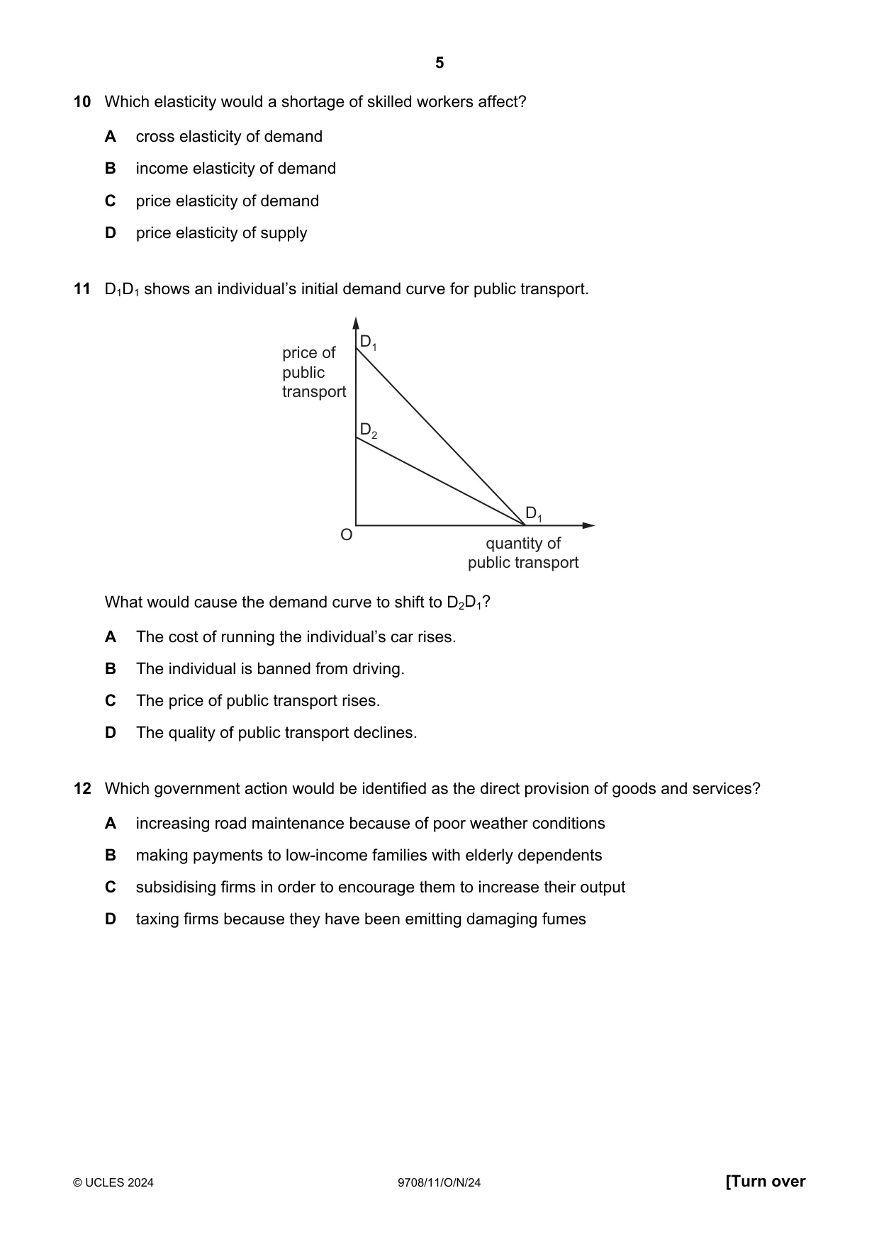 Cambridge A Level Economics 9708 2024 Oct/Nov Paper 1 · Variant 1 question paper, page 5 of 12