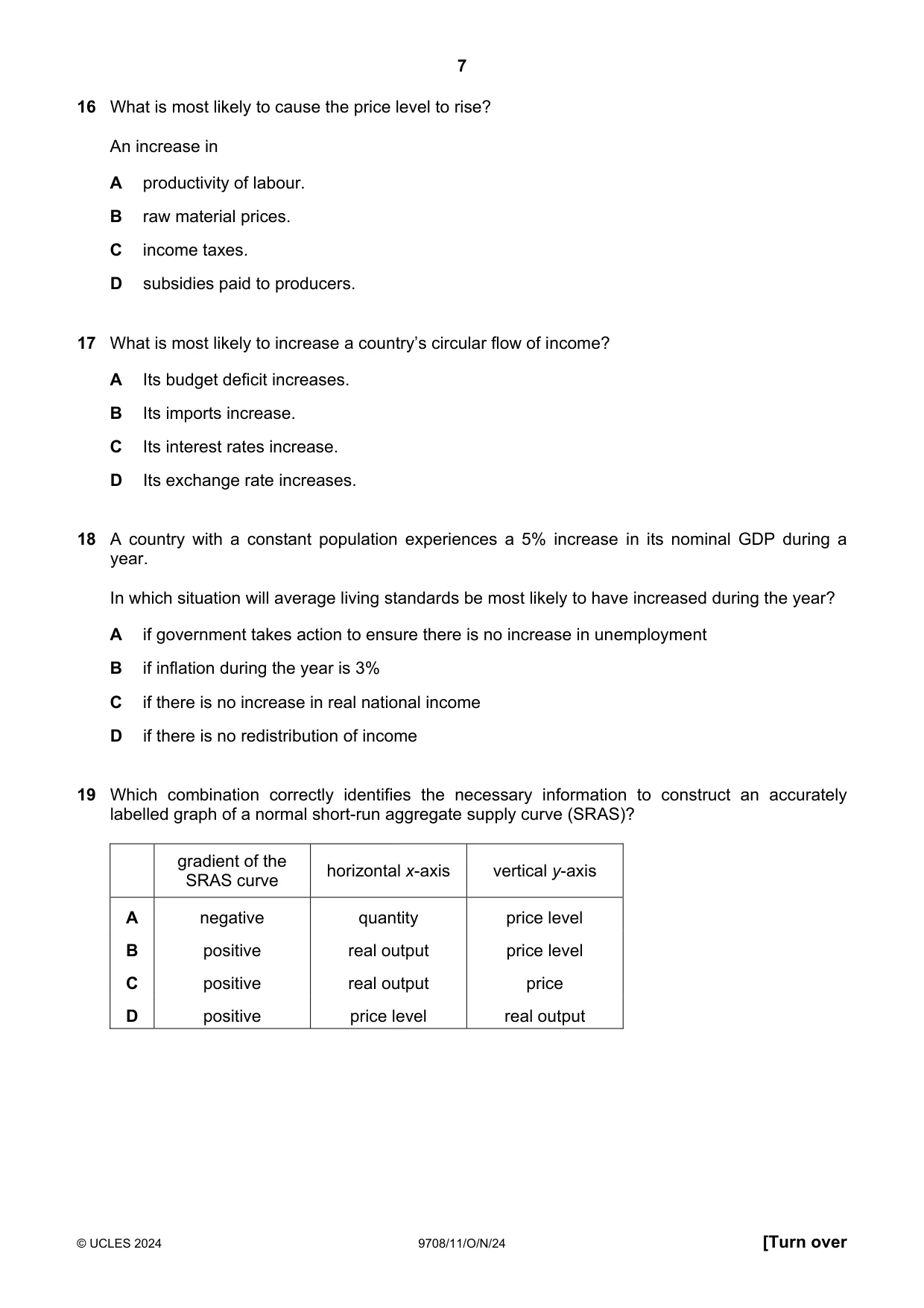 Cambridge A Level Economics 9708 2024 Oct/Nov Paper 1 · Variant 1 question paper, page 7 of 12