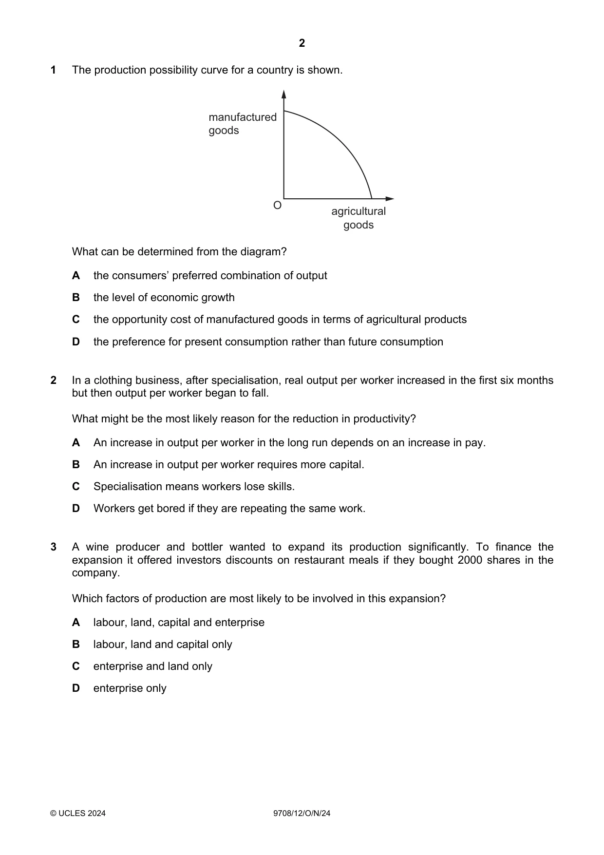 Cambridge A Level Economics 9708 2024 Oct/Nov Paper 1 · Variant 2 question paper, page 2 of 12