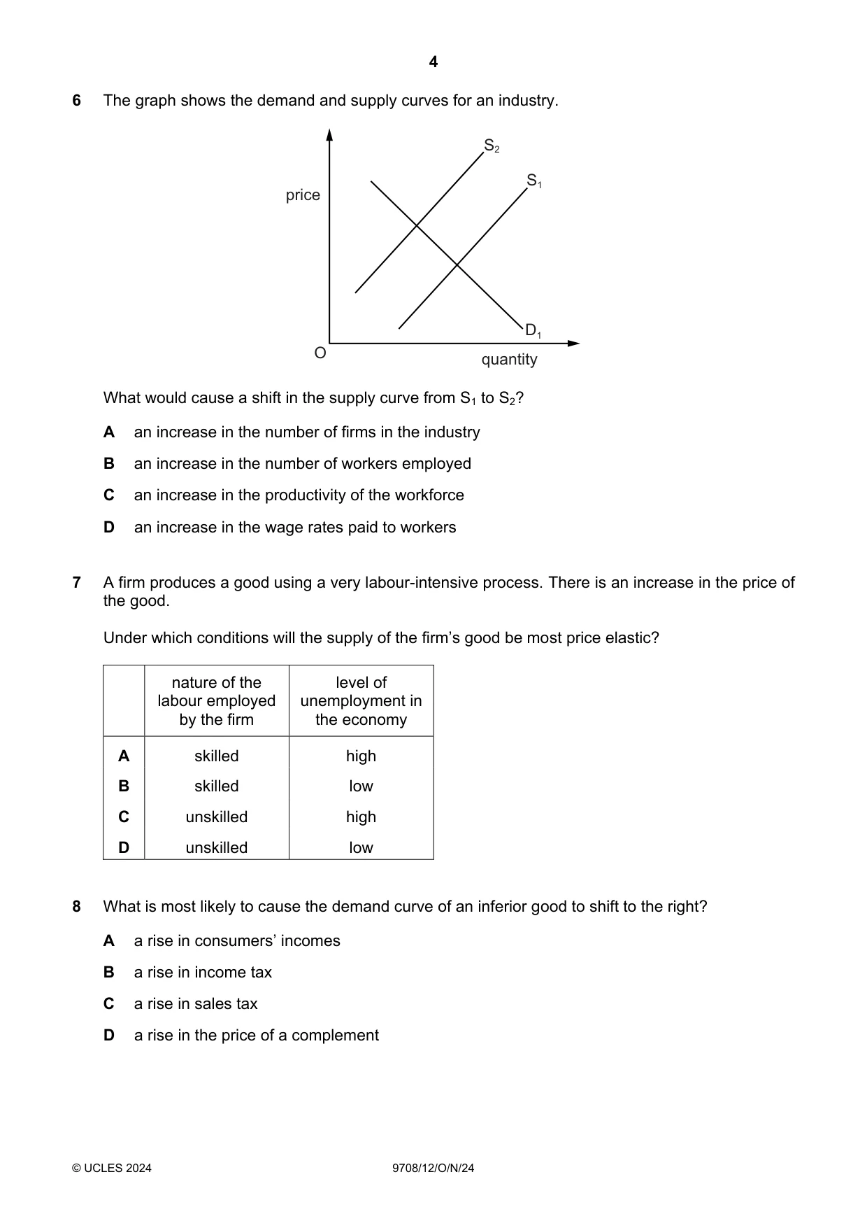 Cambridge A Level Economics 9708 2024 Oct/Nov Paper 1 · Variant 2 question paper, page 4 of 12