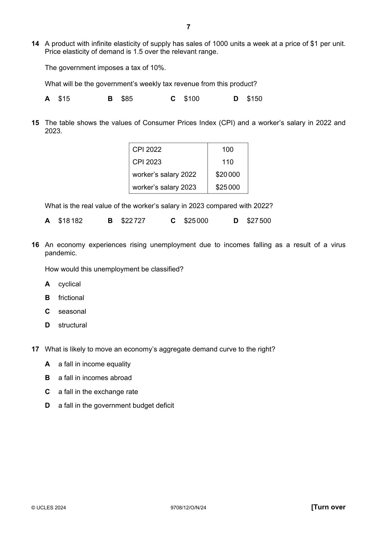 Cambridge A Level Economics 9708 2024 Oct/Nov Paper 1 · Variant 2 question paper, page 7 of 12