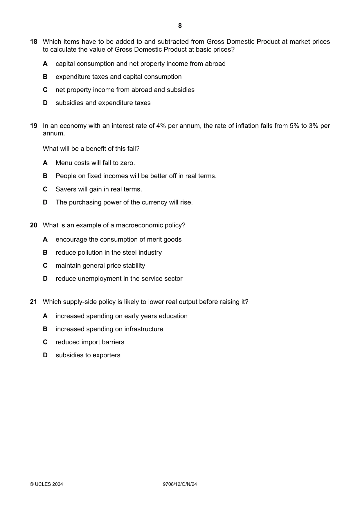 Cambridge A Level Economics 9708 2024 Oct/Nov Paper 1 · Variant 2 question paper, page 8 of 12