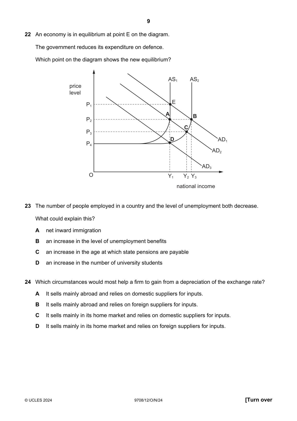 Cambridge A Level Economics 9708 2024 Oct/Nov Paper 1 · Variant 2 question paper, page 9 of 12