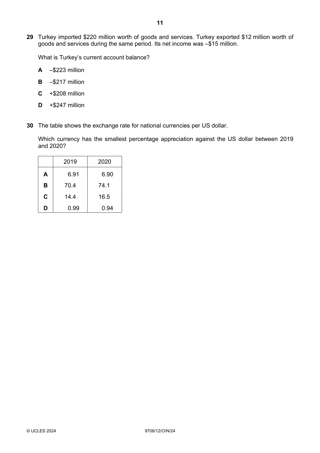 Cambridge A Level Economics 9708 2024 Oct/Nov Paper 1 · Variant 2 question paper, page 11 of 12