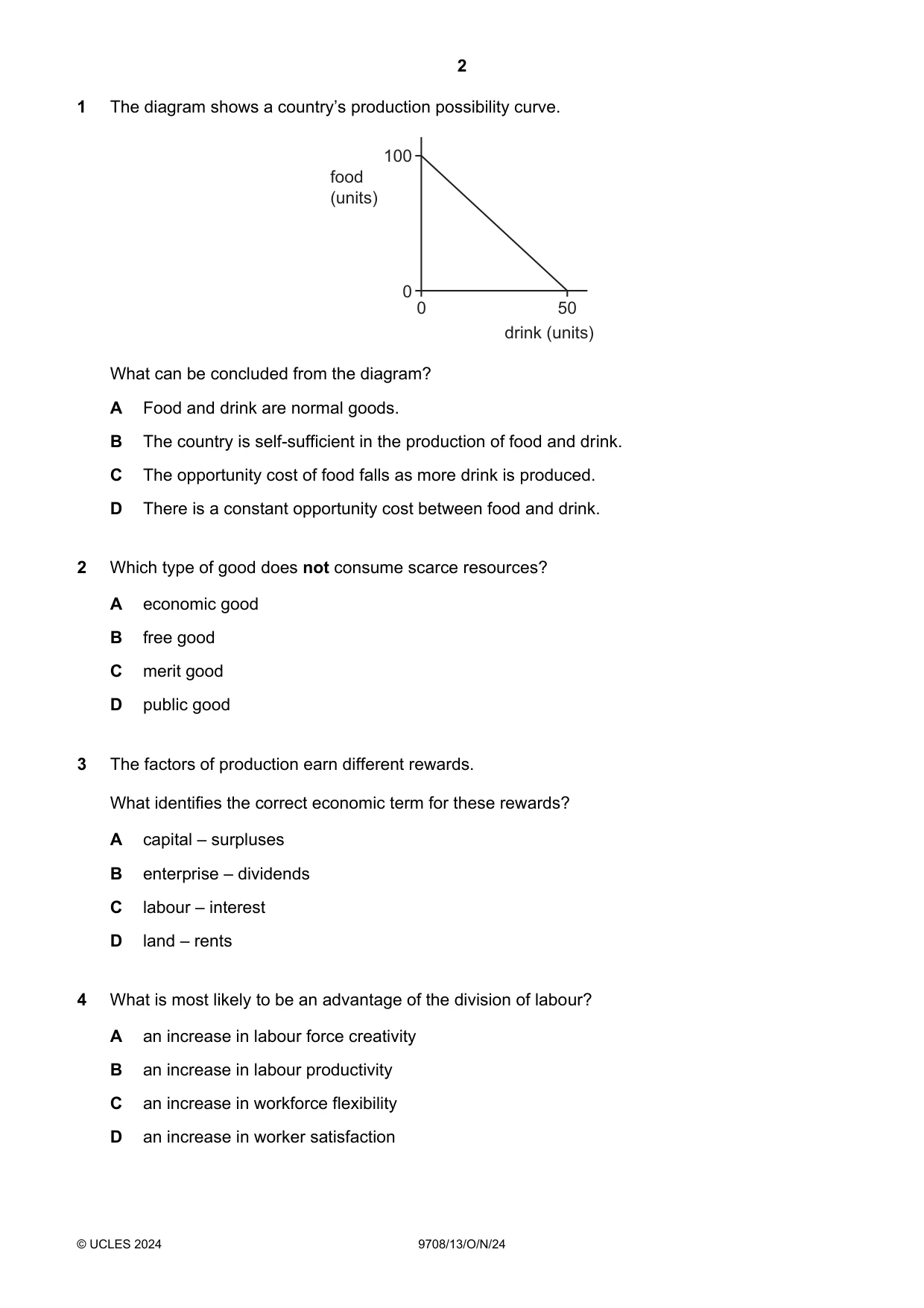 Cambridge A Level Economics 9708 2024 Oct/Nov Paper 1 · Variant 3 question paper, page 2 of 12