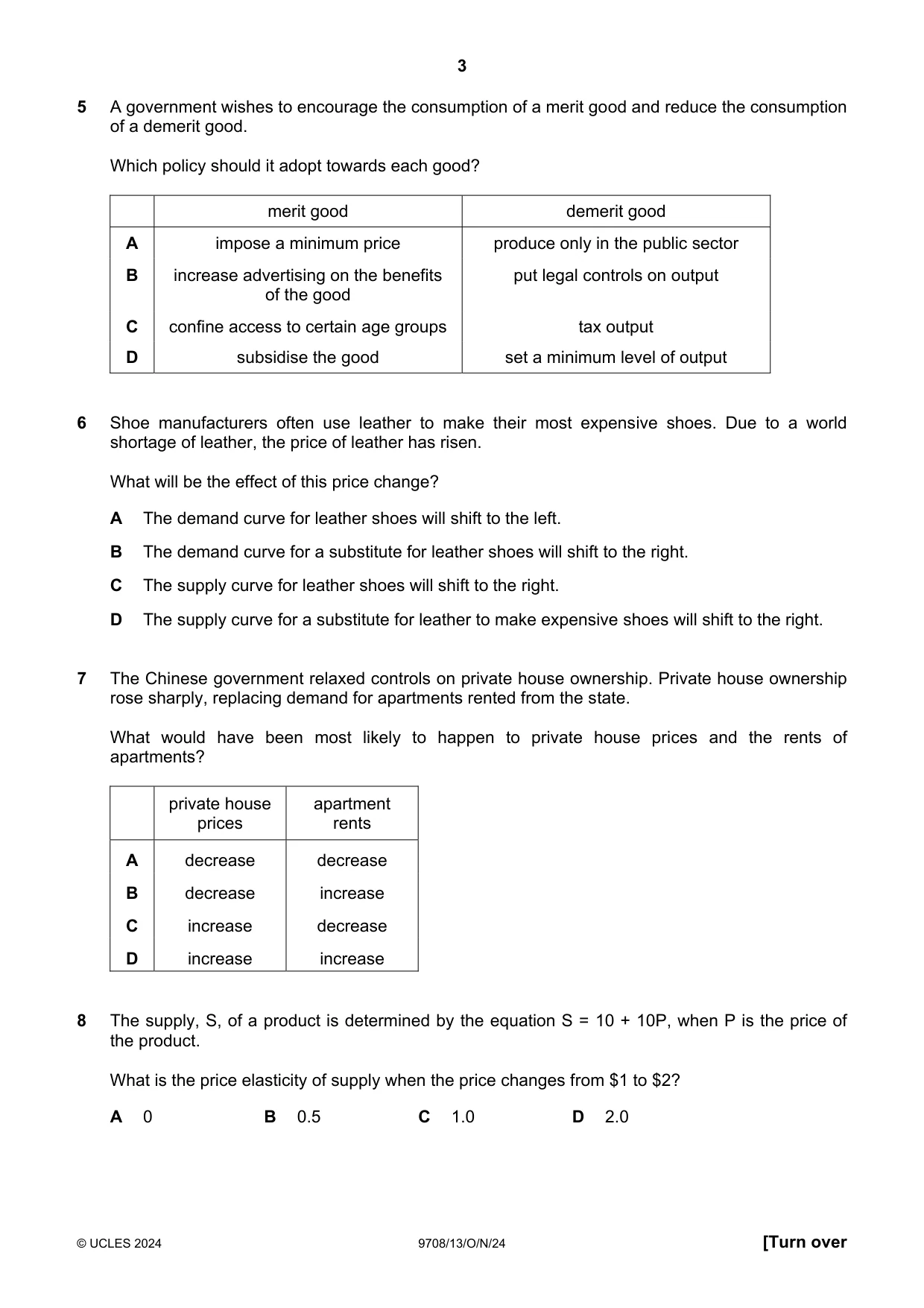 Cambridge A Level Economics 9708 2024 Oct/Nov Paper 1 · Variant 3 question paper, page 3 of 12