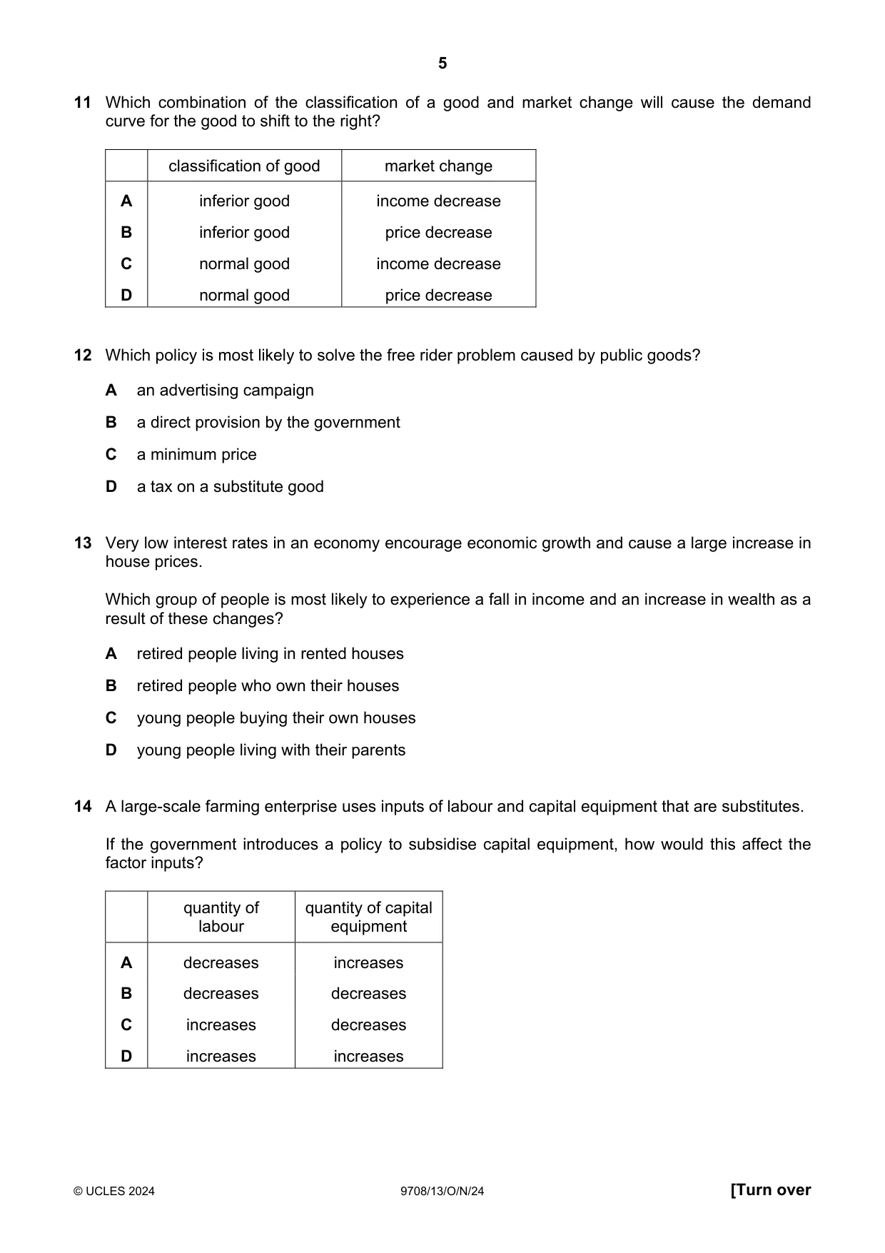 Cambridge A Level Economics 9708 2024 Oct/Nov Paper 1 · Variant 3 question paper, page 5 of 12