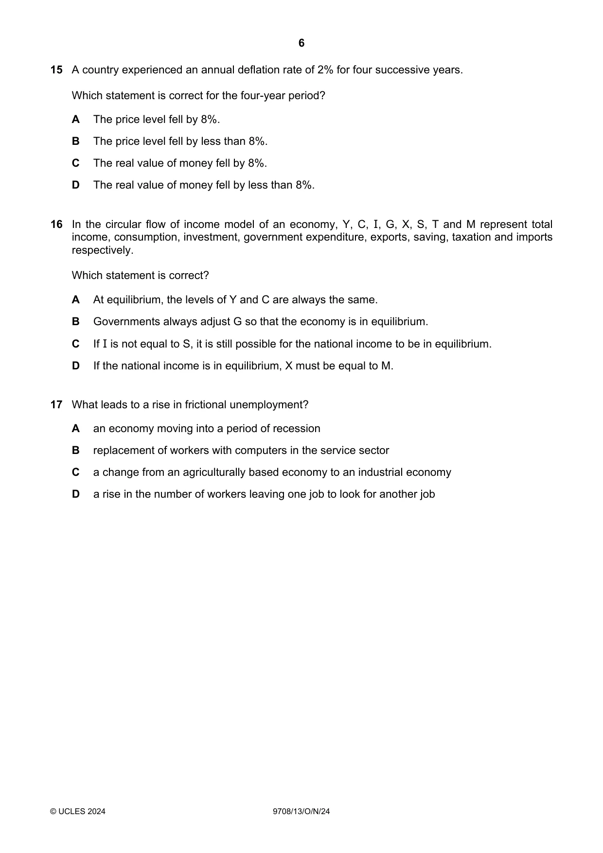Cambridge A Level Economics 9708 2024 Oct/Nov Paper 1 · Variant 3 question paper, page 6 of 12