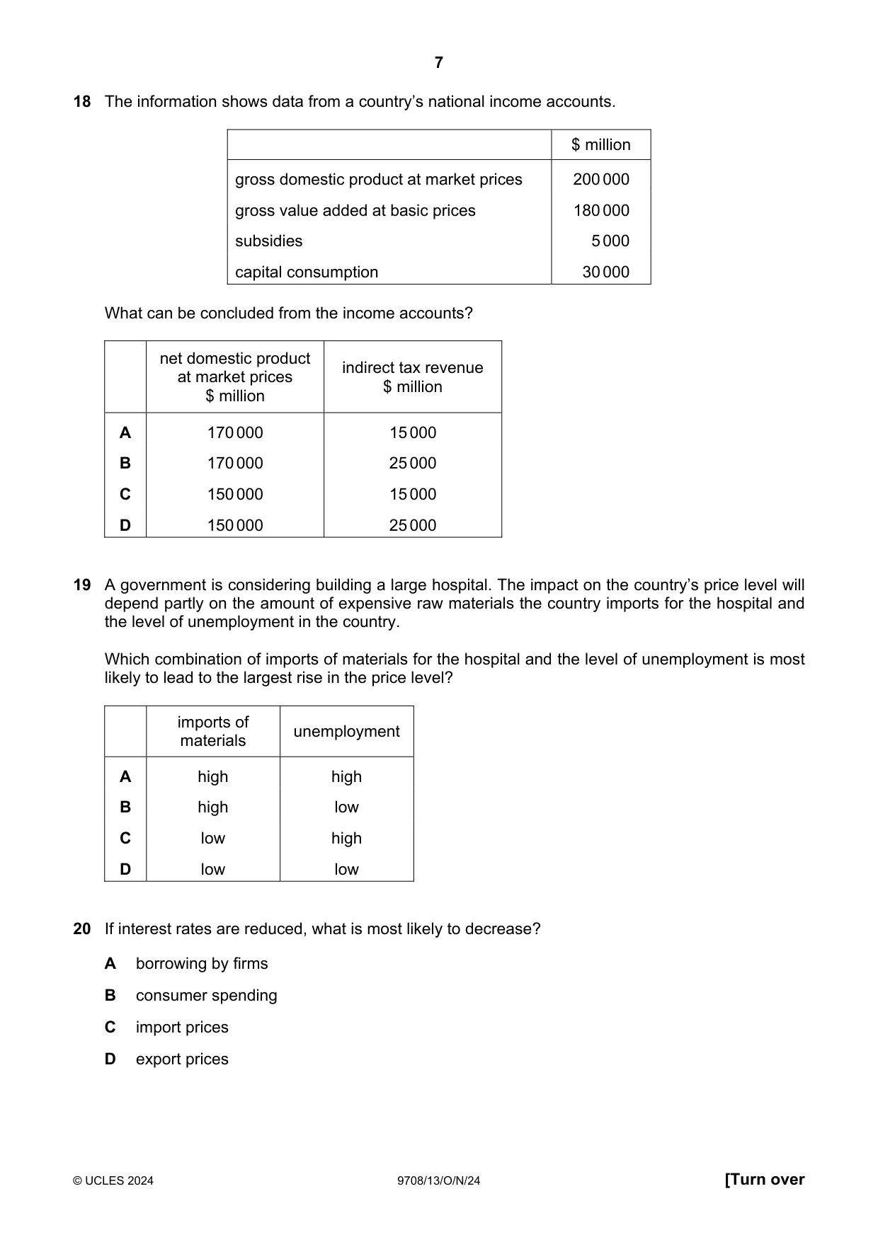 Cambridge A Level Economics 9708 2024 Oct/Nov Paper 1 · Variant 3 question paper, page 7 of 12