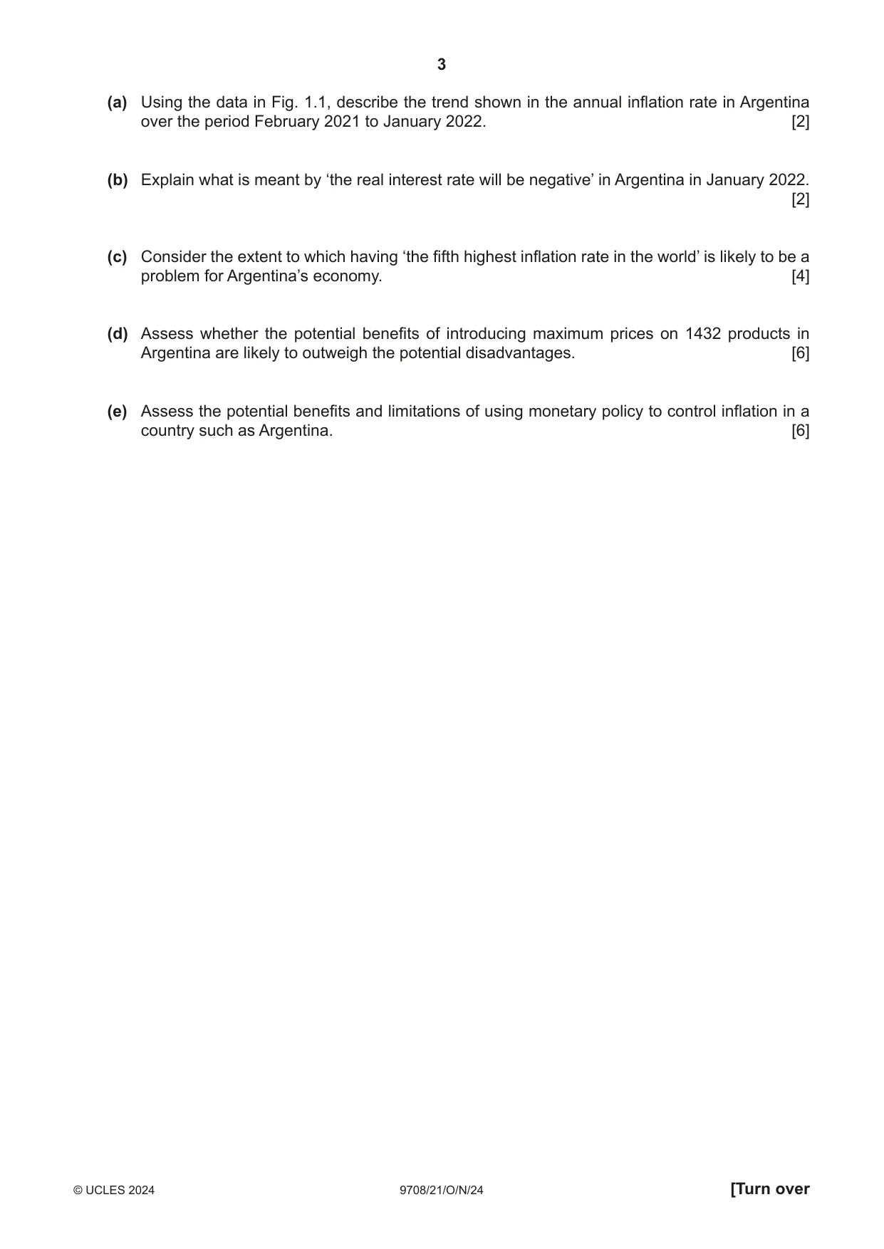 Cambridge A Level Economics 9708 2024 Oct/Nov Paper 2 · Variant 1 question paper, page 3 of 4