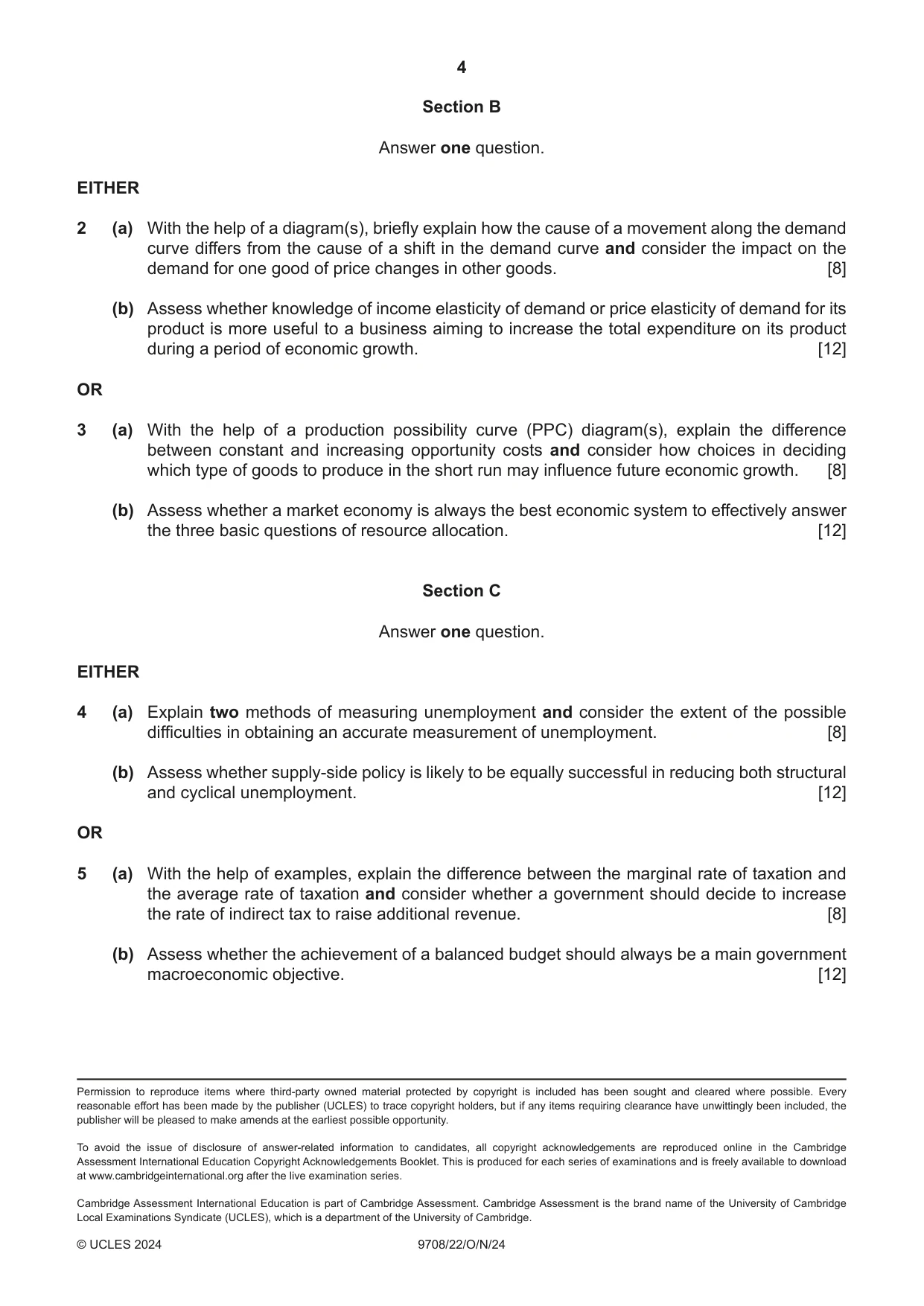 Cambridge A Level Economics 9708 2024 Oct/Nov Paper 2 · Variant 2 question paper, page 4 of 4