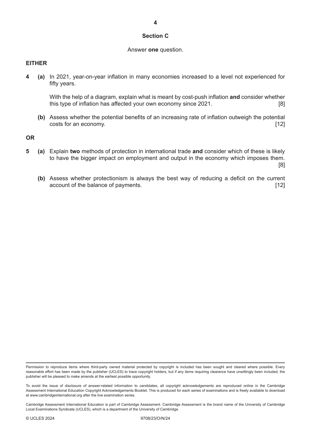 Cambridge A Level Economics 9708 2024 Oct/Nov Paper 2 · Variant 3 question paper, page 4 of 4