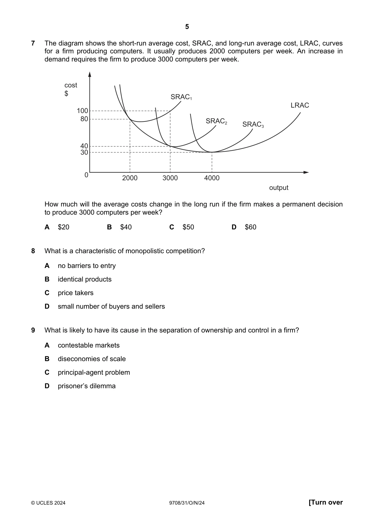 Cambridge A Level Economics 9708 2024 Oct/Nov Paper 3 · Variant 1 question paper, page 5 of 12