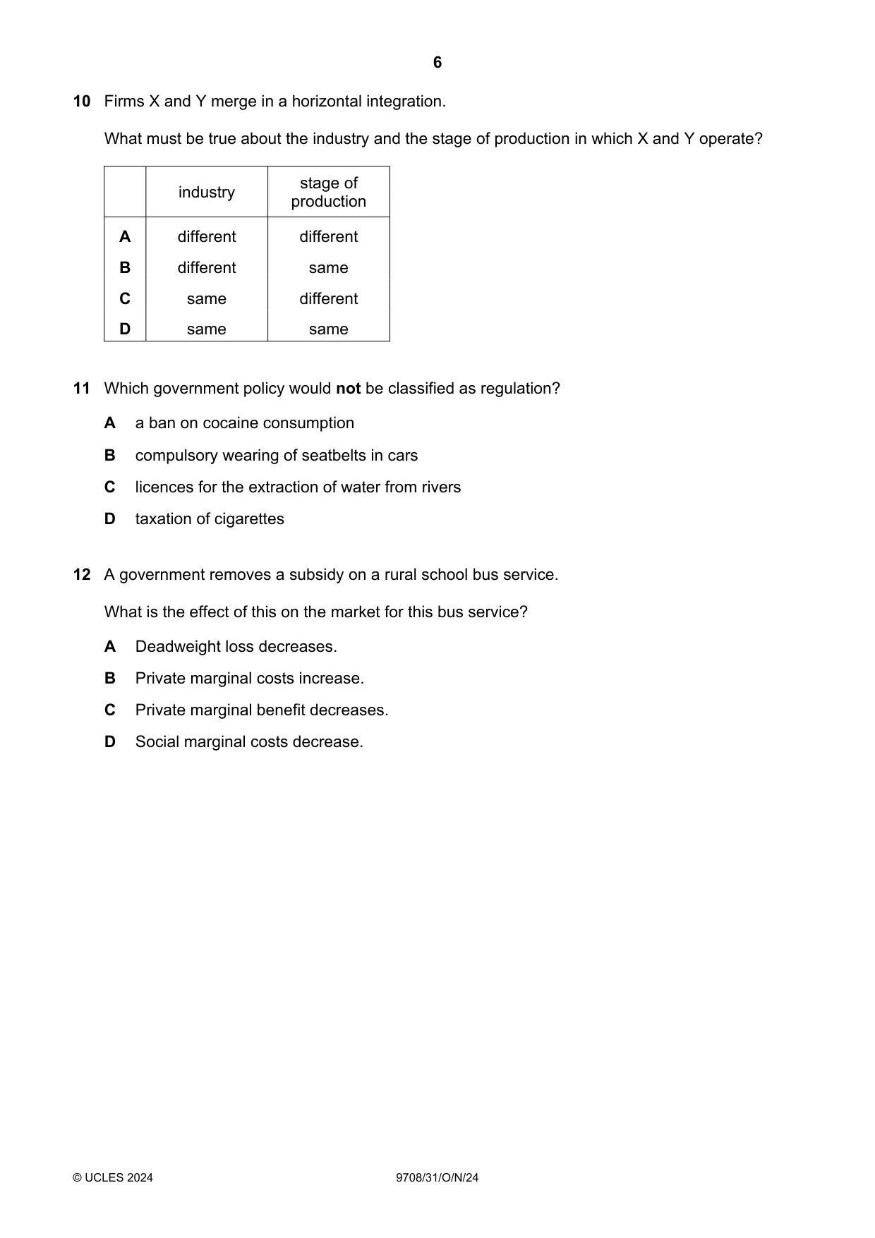 Cambridge A Level Economics 9708 2024 Oct/Nov Paper 3 · Variant 1 question paper, page 6 of 12