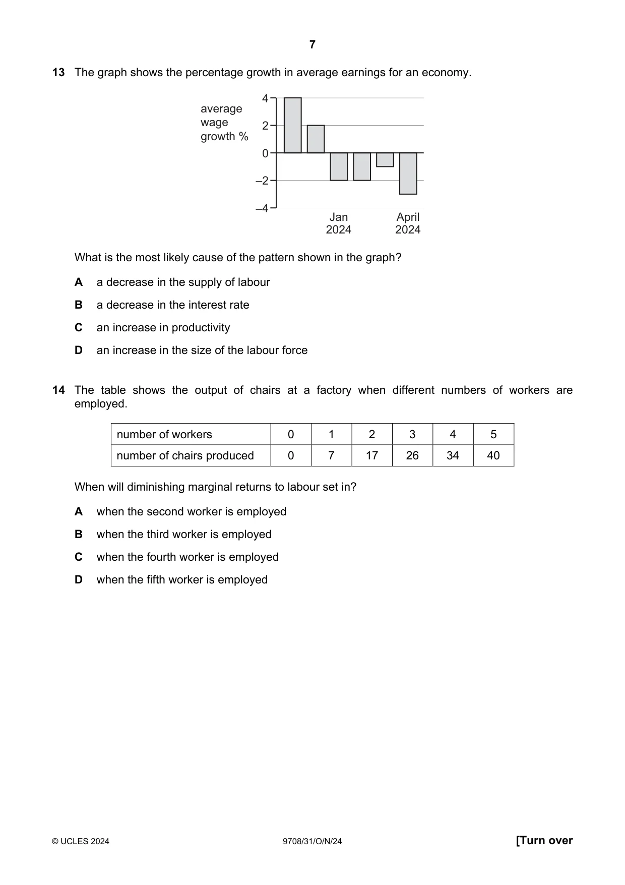 Cambridge A Level Economics 9708 2024 Oct/Nov Paper 3 · Variant 1 question paper, page 7 of 12