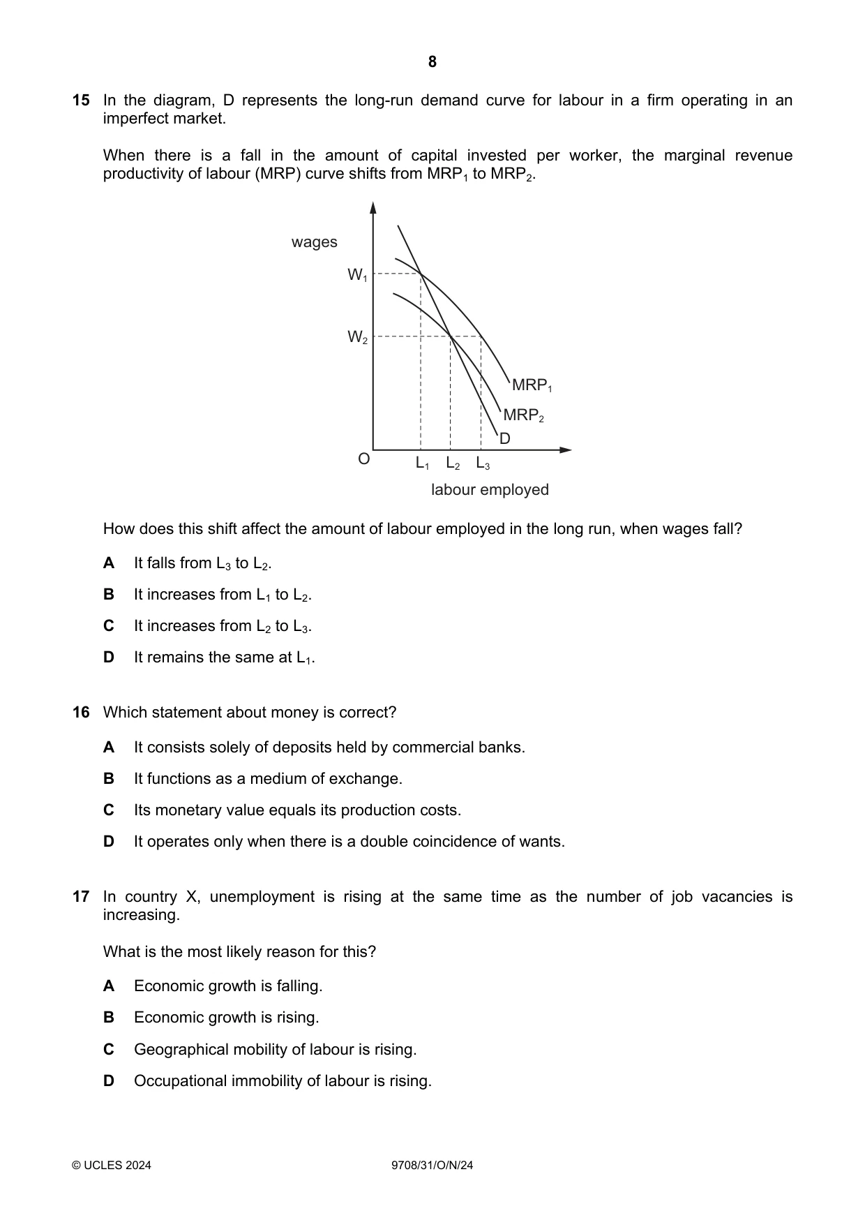 Cambridge A Level Economics 9708 2024 Oct/Nov Paper 3 · Variant 1 question paper, page 8 of 12