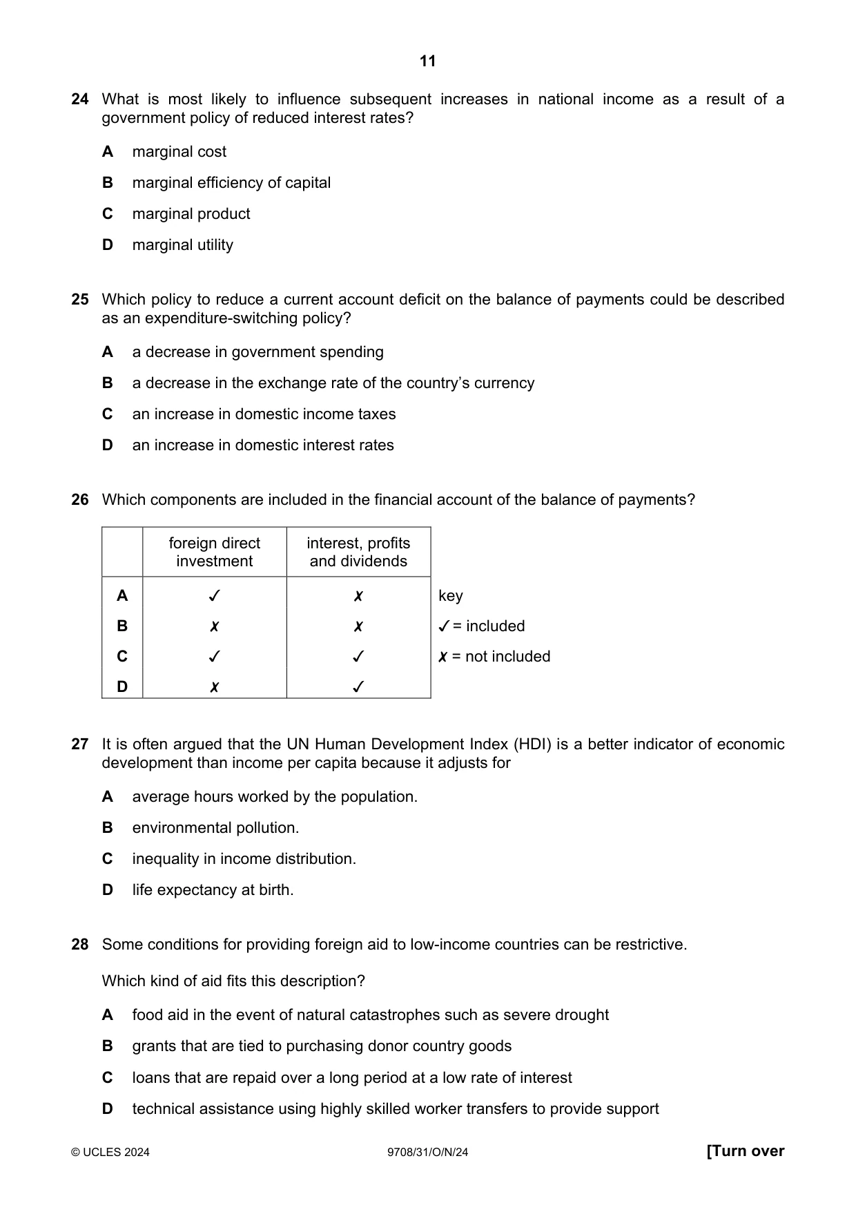 Cambridge A Level Economics 9708 2024 Oct/Nov Paper 3 · Variant 1 question paper, page 11 of 12