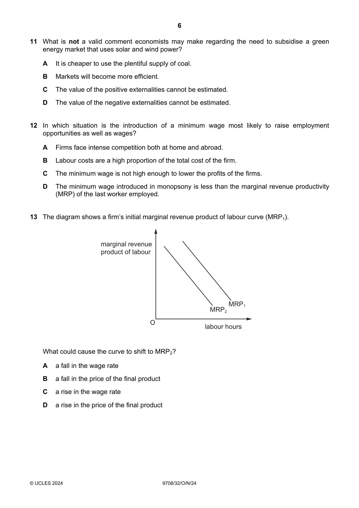 Cambridge A Level Economics 9708 2024 Oct/Nov Paper 3 · Variant 2 question paper, page 6 of 12